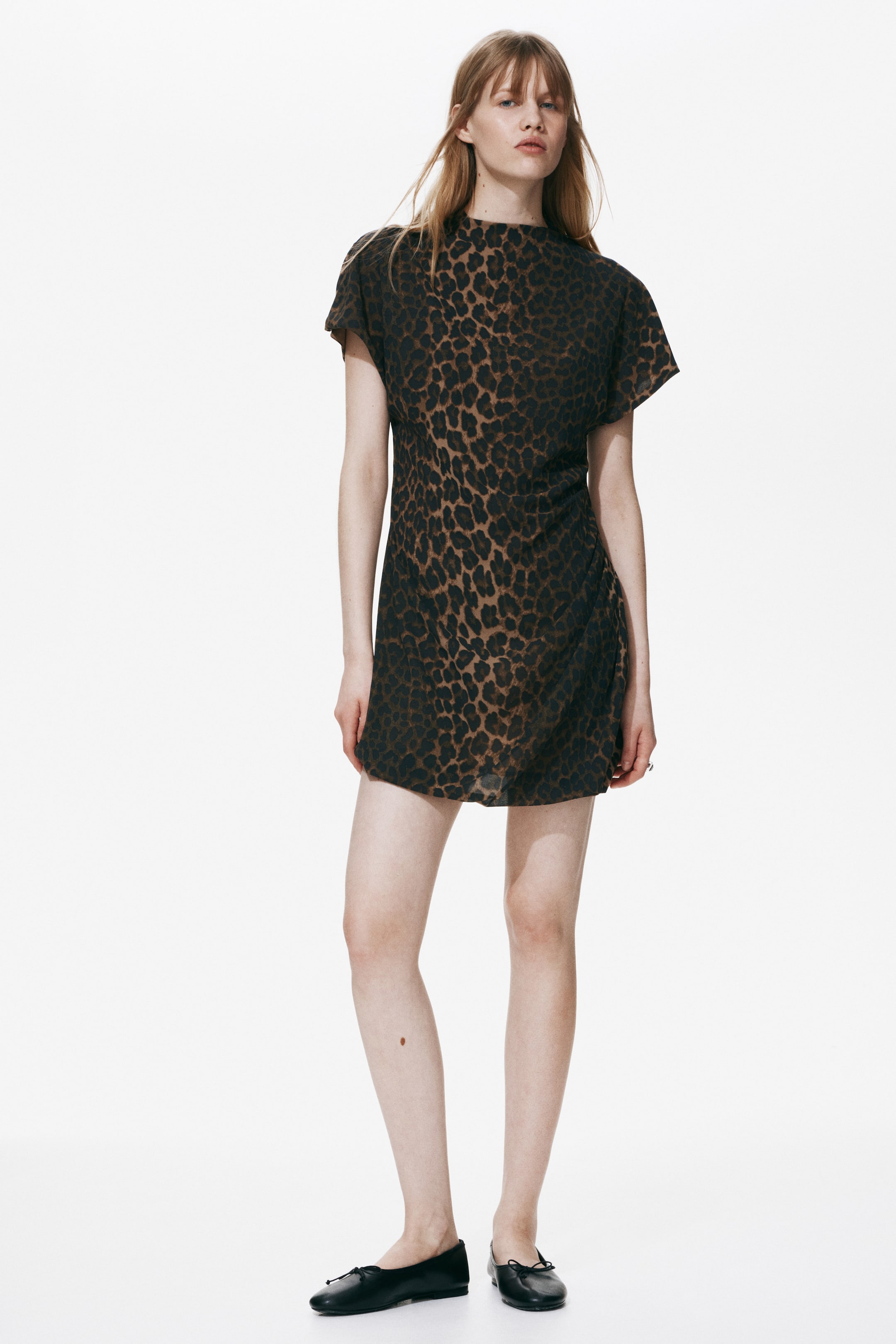 Draped Mock Turtleneck Dress