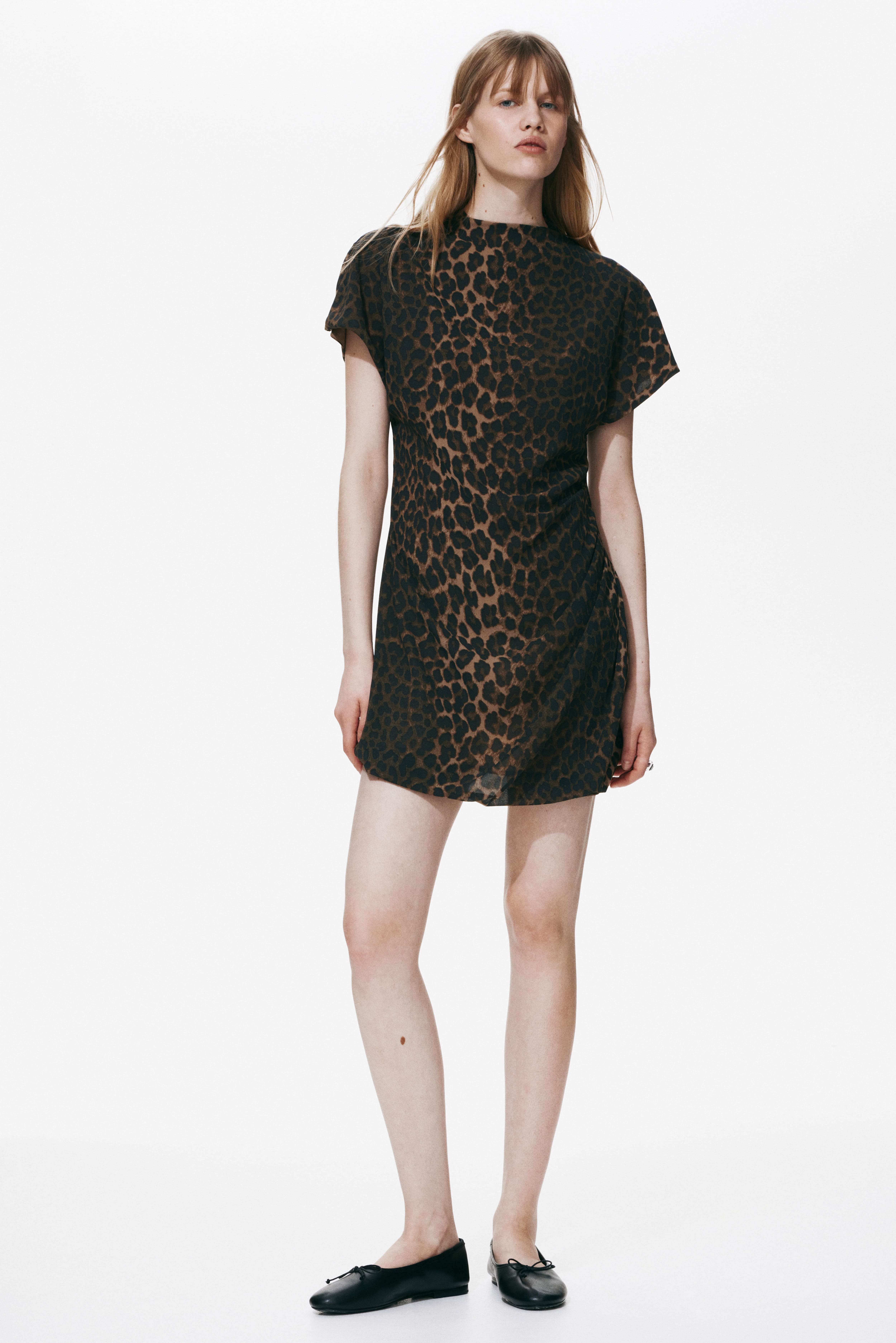 Draped Mock Turtleneck Dress