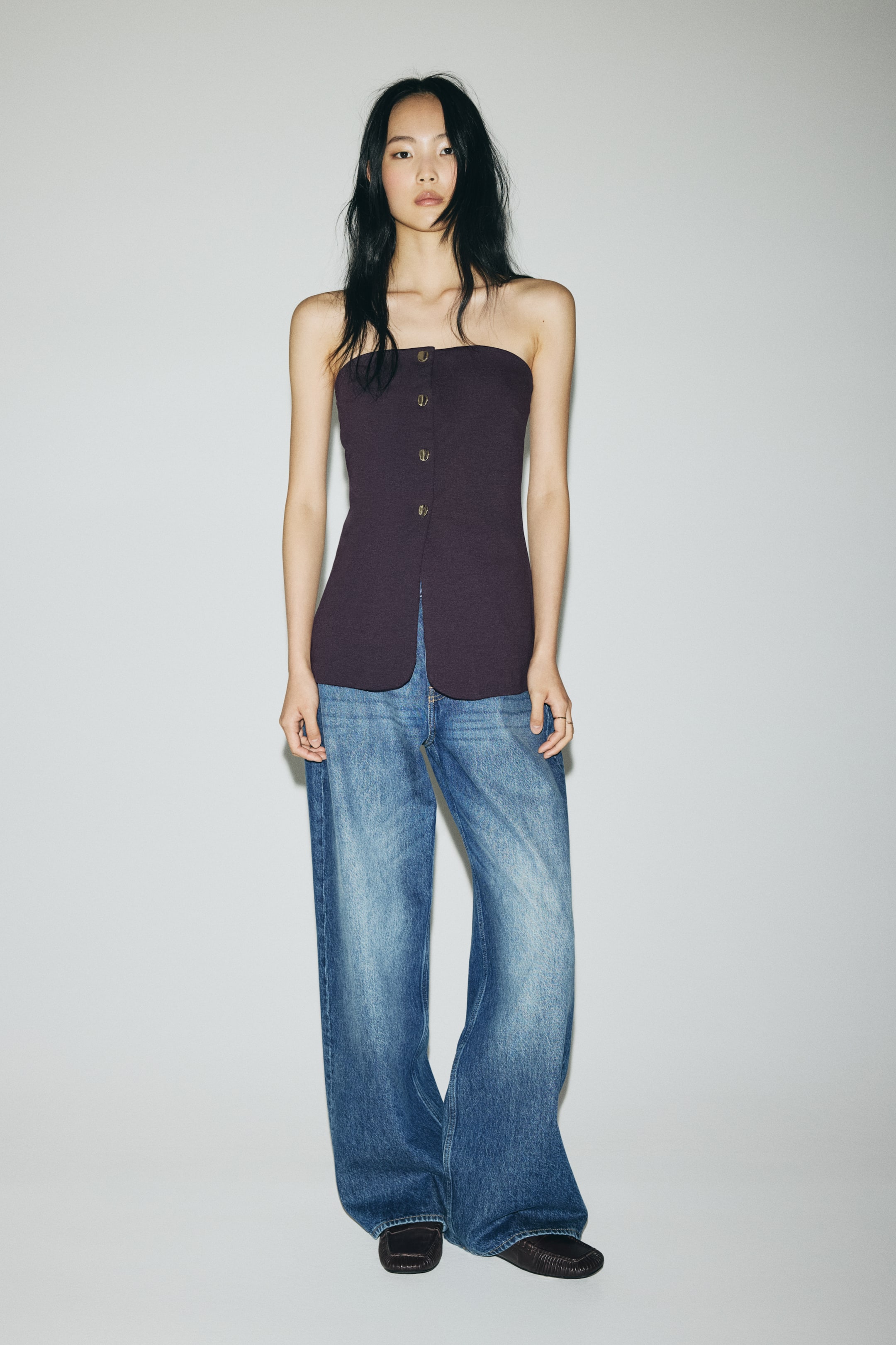 Voir une image plus grande: Gilet bandeau sans manches en jersey point de Rome - Violet prune foncé - FEMME | H&M CA 2