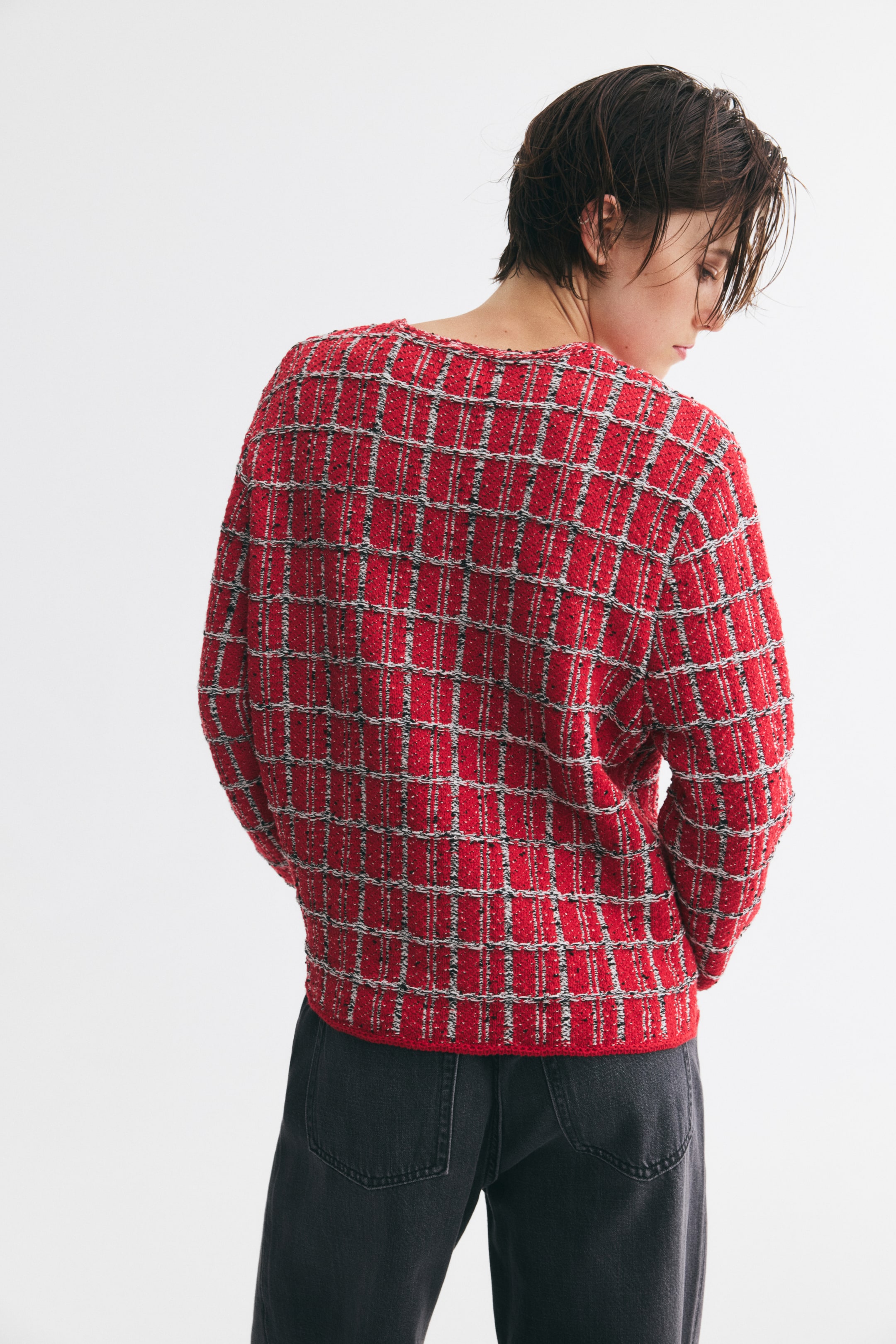Chandail frangé en tricot jacquard