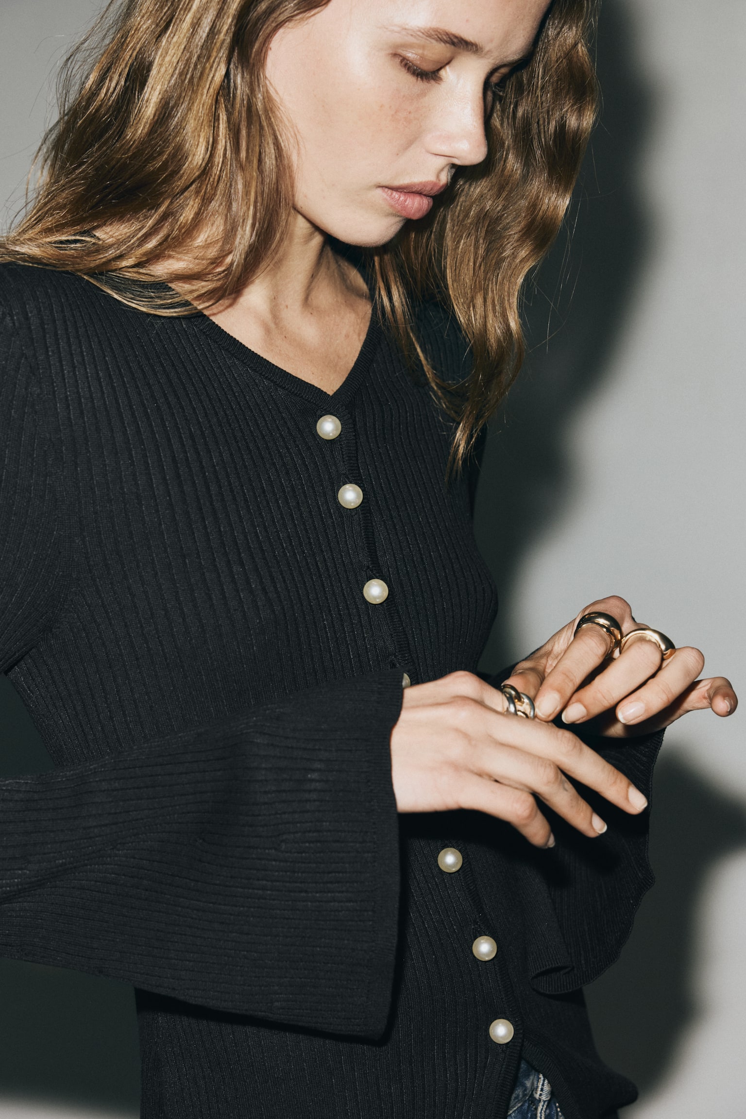 Rib-knit cardigan - Black/Dark brown - 3