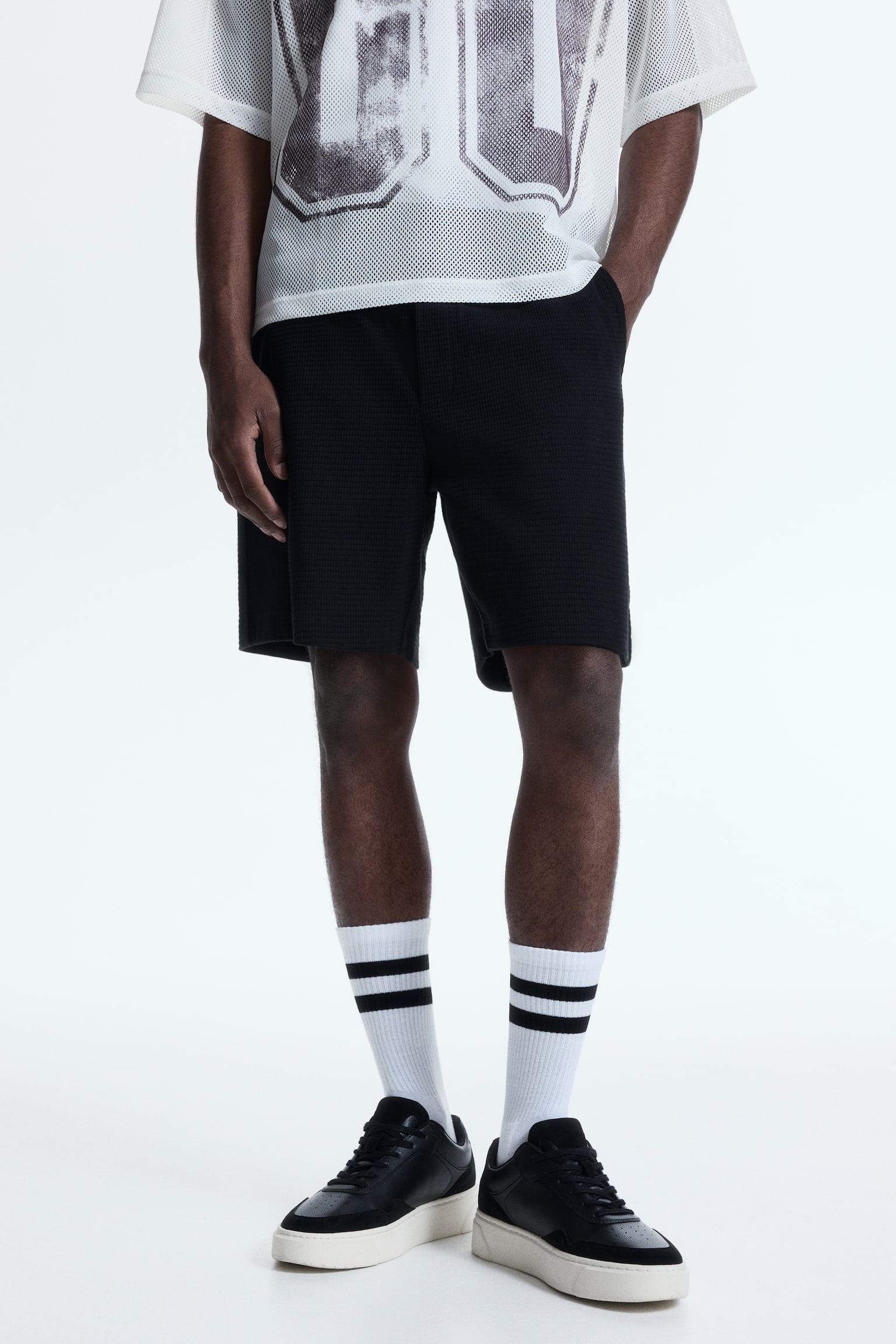 Textured Jersey Shorts - Black/White - 5