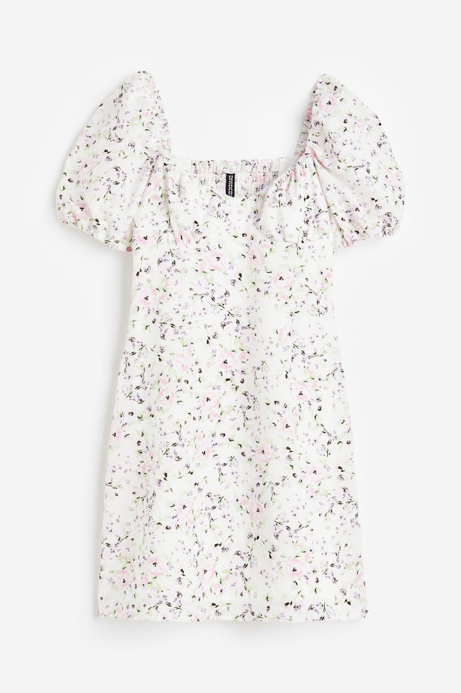 Puff-sleeved crêpe dress - White/Floral/Light green/Checked/White/Small flowers/Light blue/Floral/dc/dc - 2