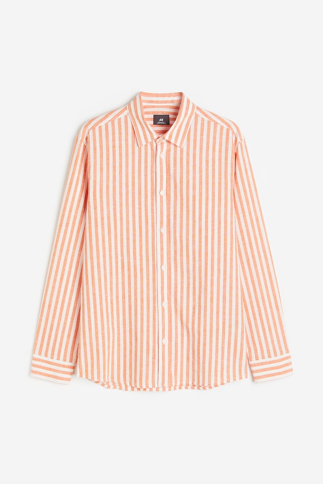 Regular Fit Skjorte i linmiks - Orange/Stripet/Lys beige/Blå/Hvit stripet/Lys beige/Stripet/dc/dc/dc/dc/dc/dc - 2