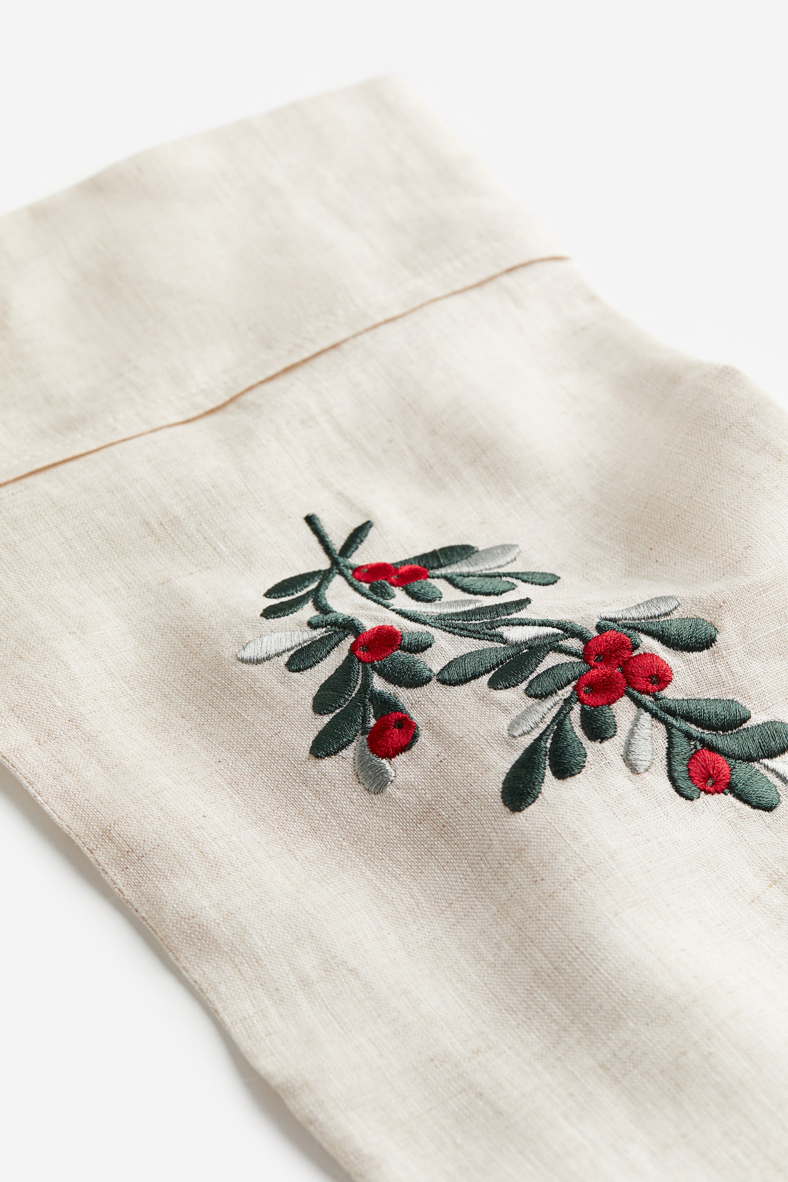 Embroidered Design Christmas Stocking - Light beige/Mistletoe - 2