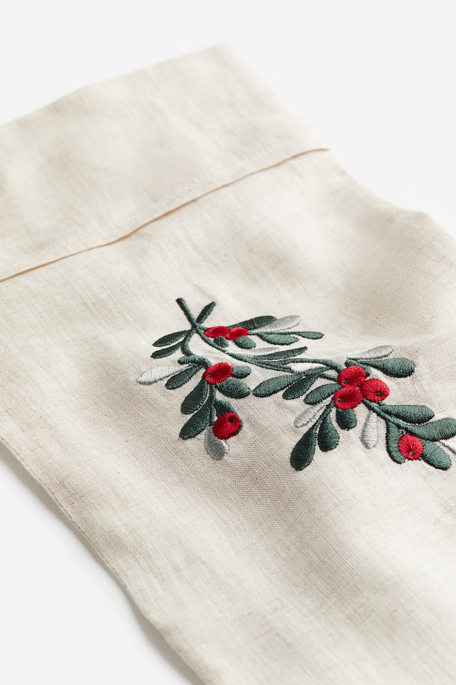 Embroidered-motif Christmas stocking - Light beige/Mistletoe - 2