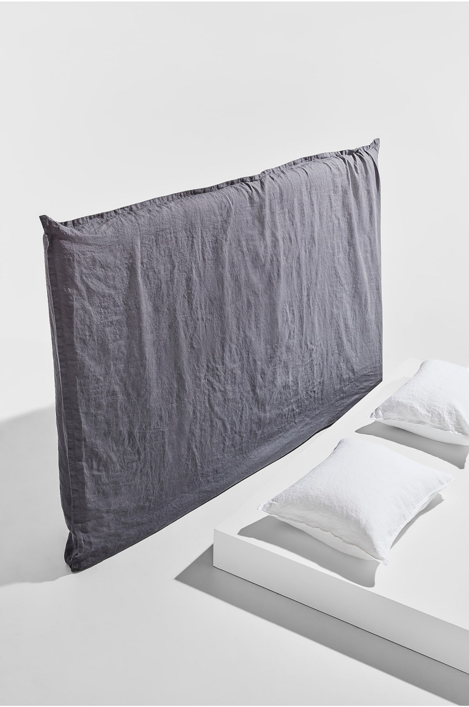 Lou Linen Headboard Slipcover - Asphalt Grey/White/Grey Pear - 2