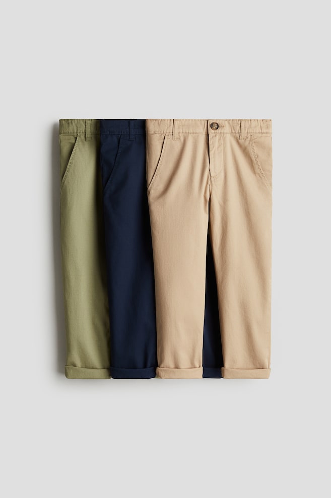 Set van 3 chino's van katoenen twill - Marineblauw/beige/kakigroen/Marineblauw/beige/Bruin/beige/donkerbruin - 1