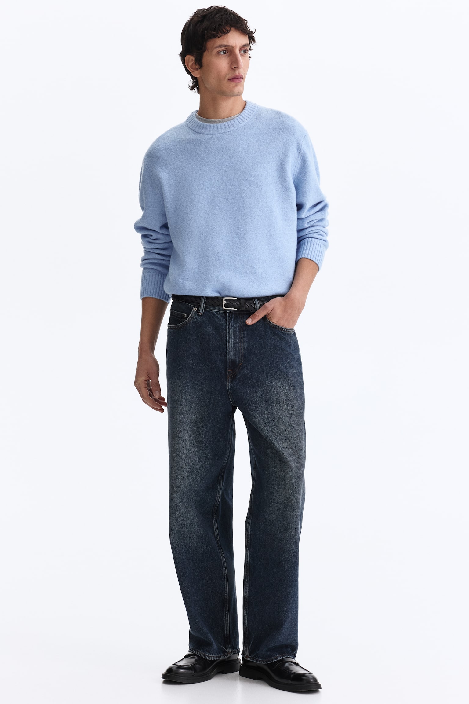 סוודר מוברש Regular Fit - תכלת/בורדו - 4