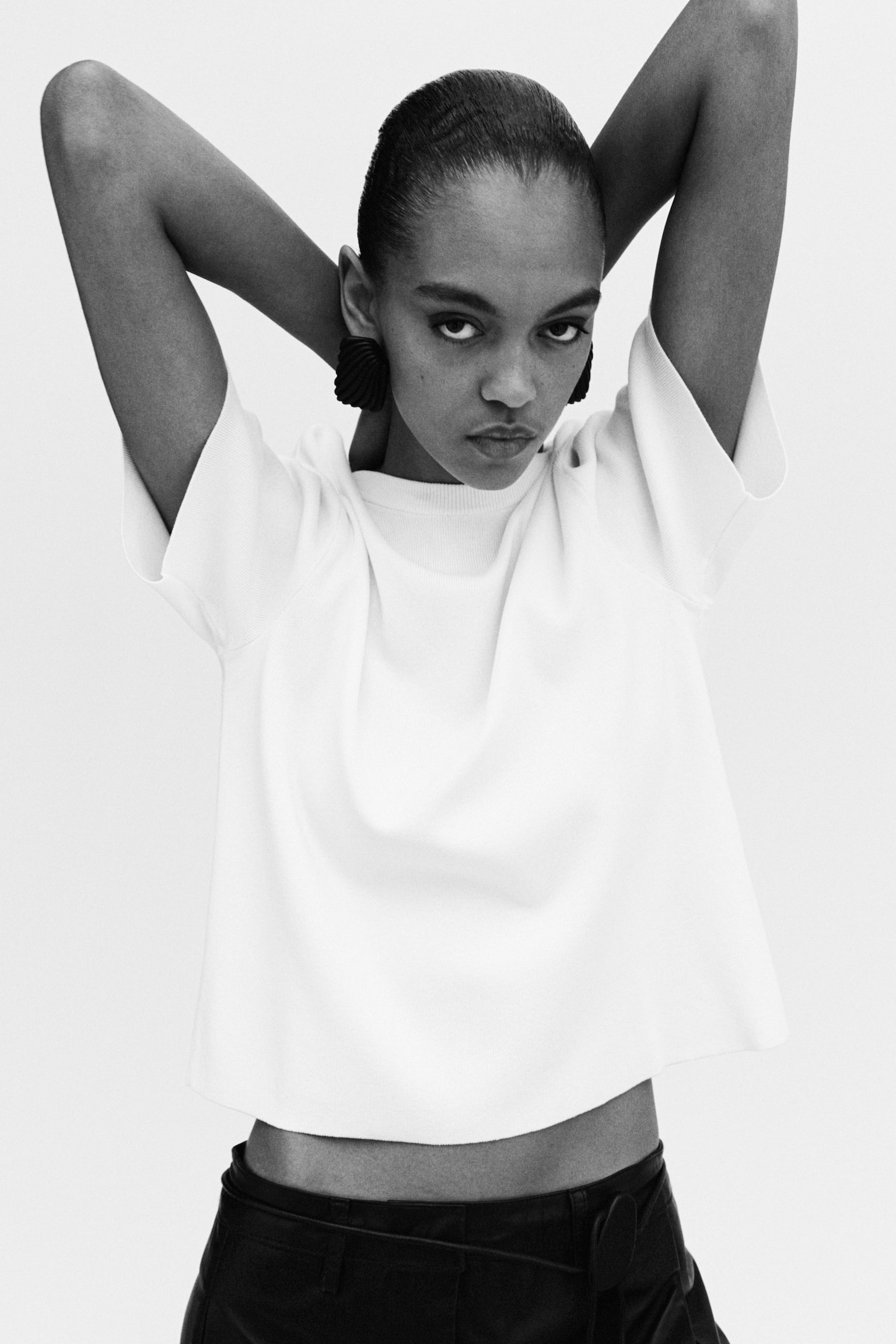 Knitted T-shirt - White/Light beige/Dark brown striped/Dark brown - 5