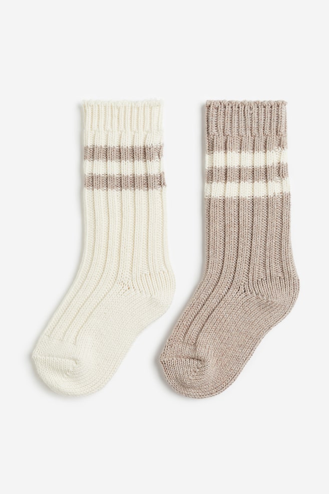 2-pack knitted socks - Beige/Cream white - 1