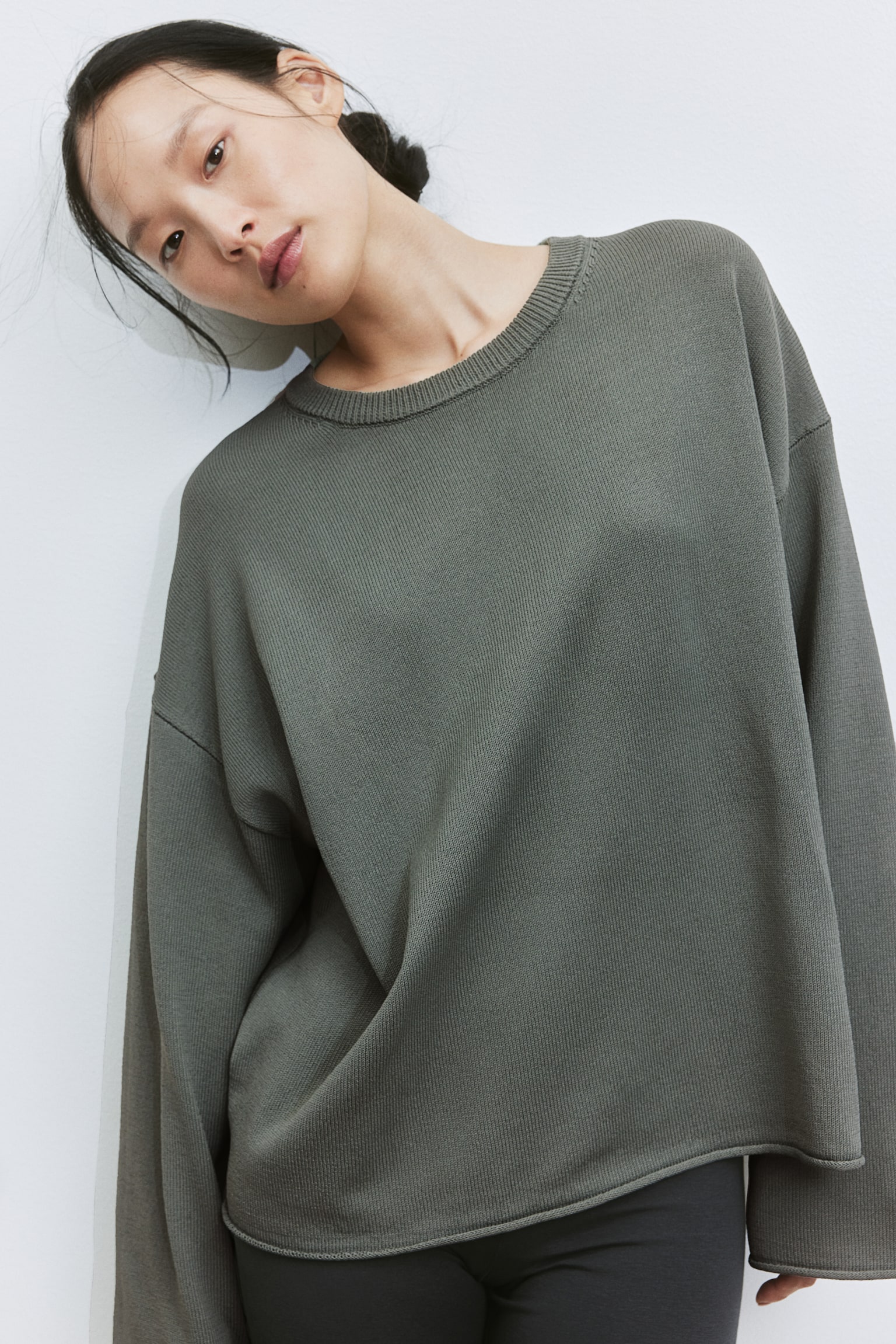 Roll Edge Sweater - Khaki green/Light beige/Black - 4