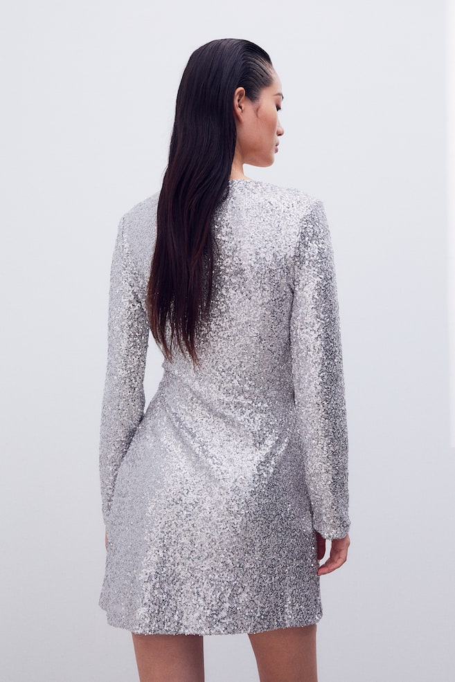 Sequined wrap dress - Silver-coloured/Black - 5
