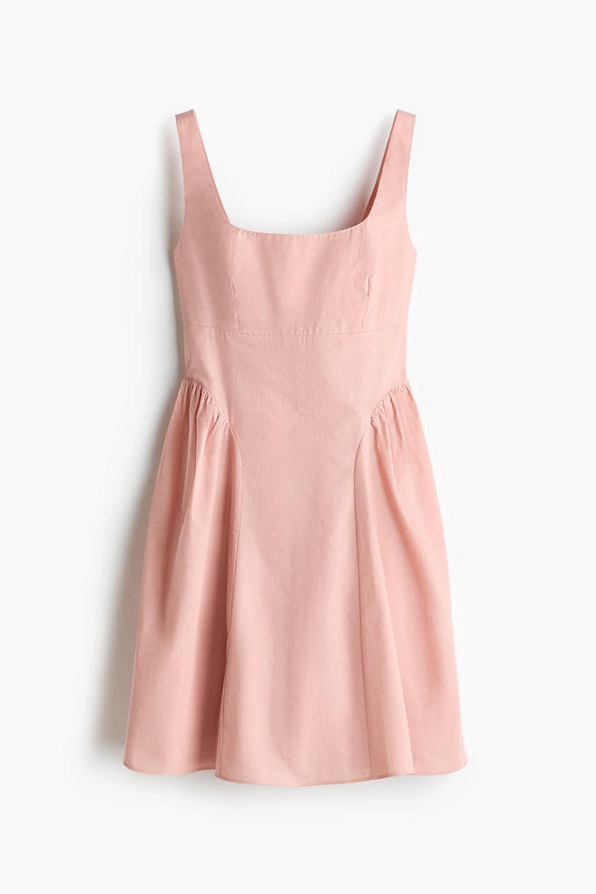 Flared-skirt cotton dress - Powder pink - 1