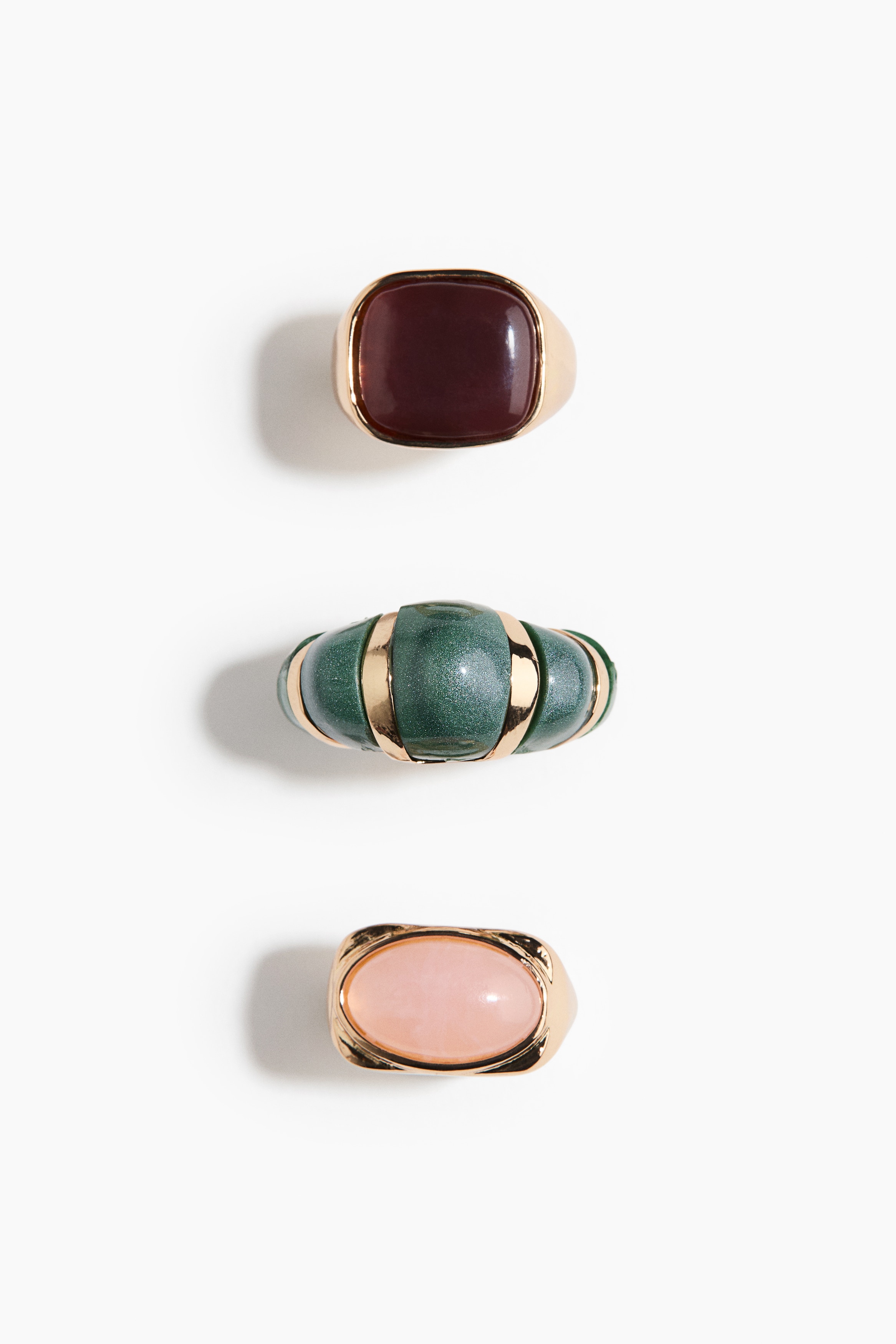 3-Pack Chunky Rings - Gold-colored/green/pink