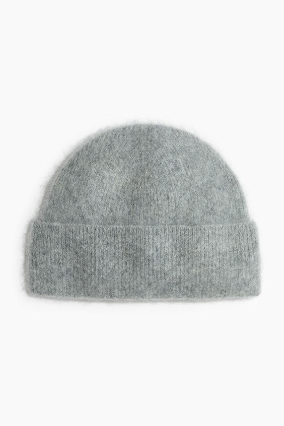 Женская шапка H&M Rib-Knit Wool Beanie, цвет: Серый меланжевый