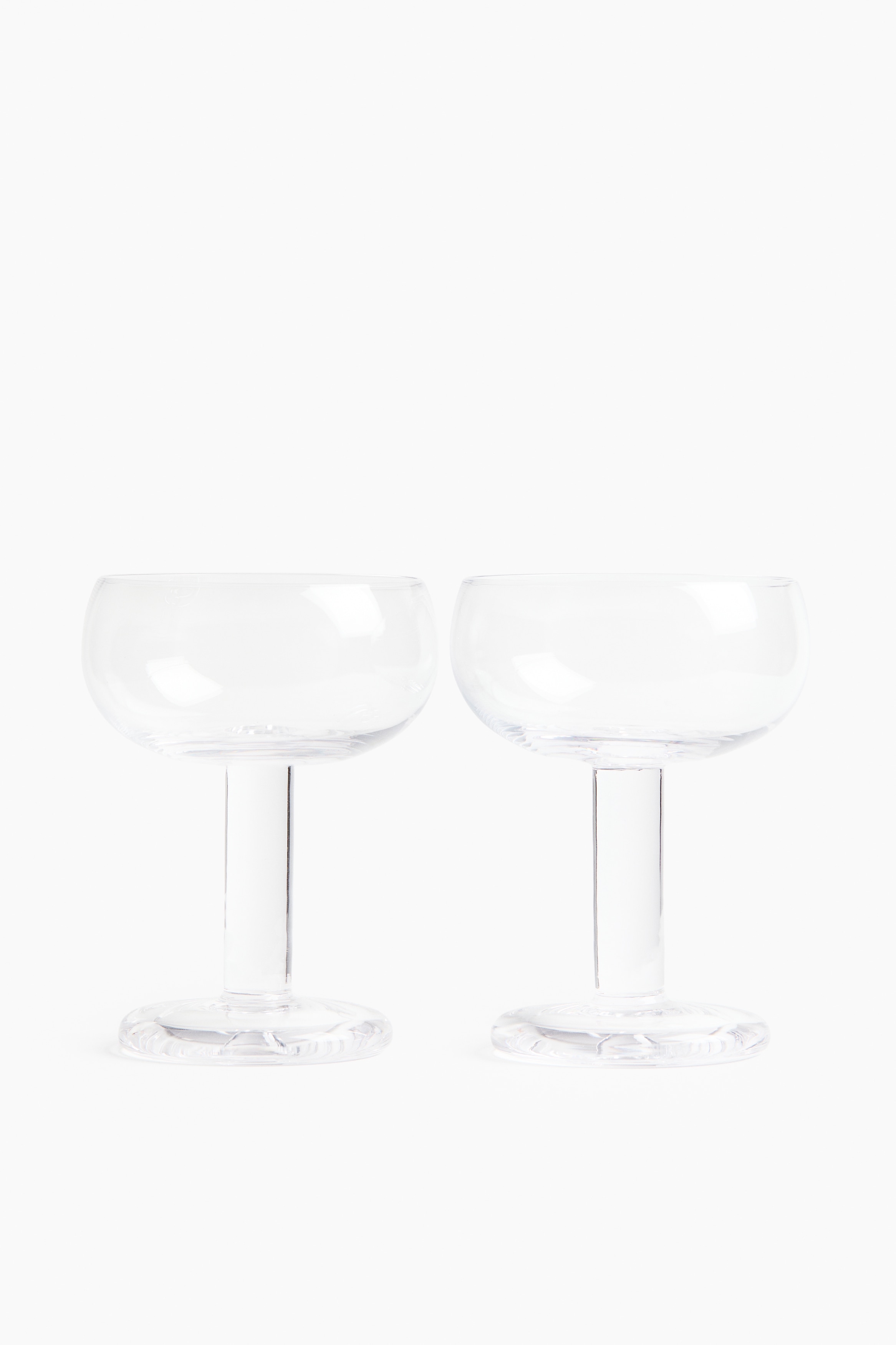 2-pak mundblæst champagneskål - Transparent/Lys rosa/Transparent/Olivengrøn