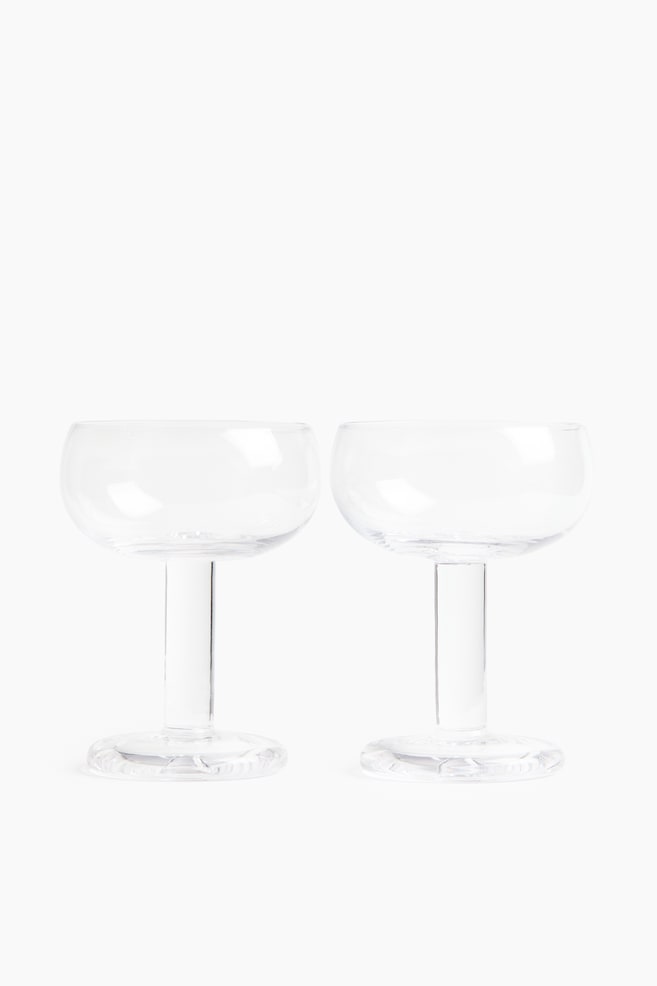 Set van 2 mondgeblazen coupes - Transparant/Transparant/olijfgroen/Lichtroze - 1