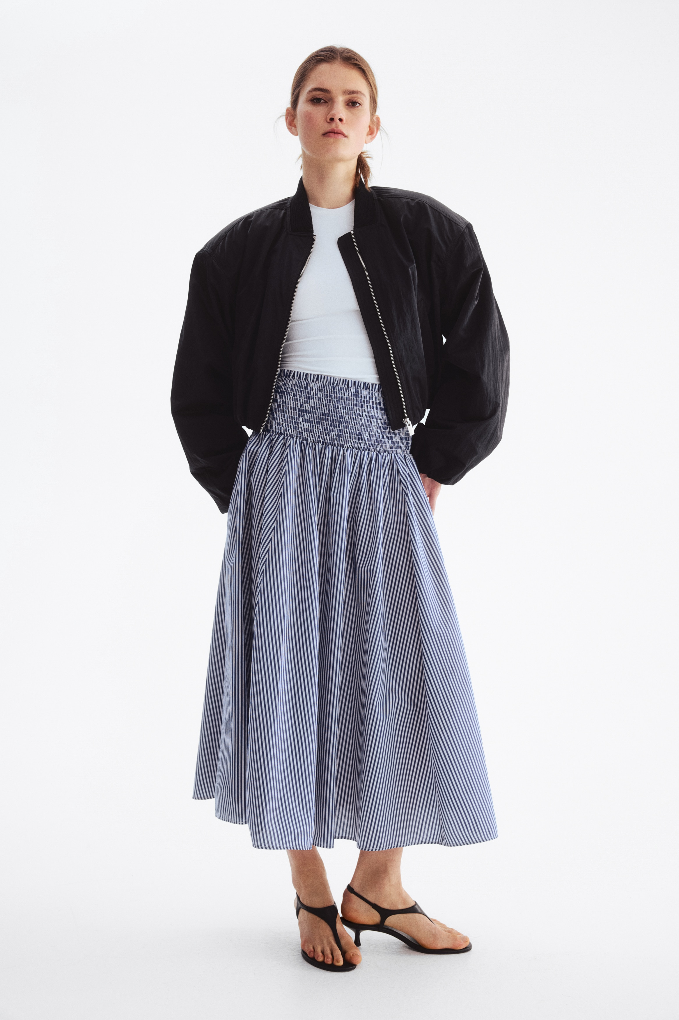 Jupe à taille smockée - Bleu marine/rayé/Blanc/bleu/fleuri