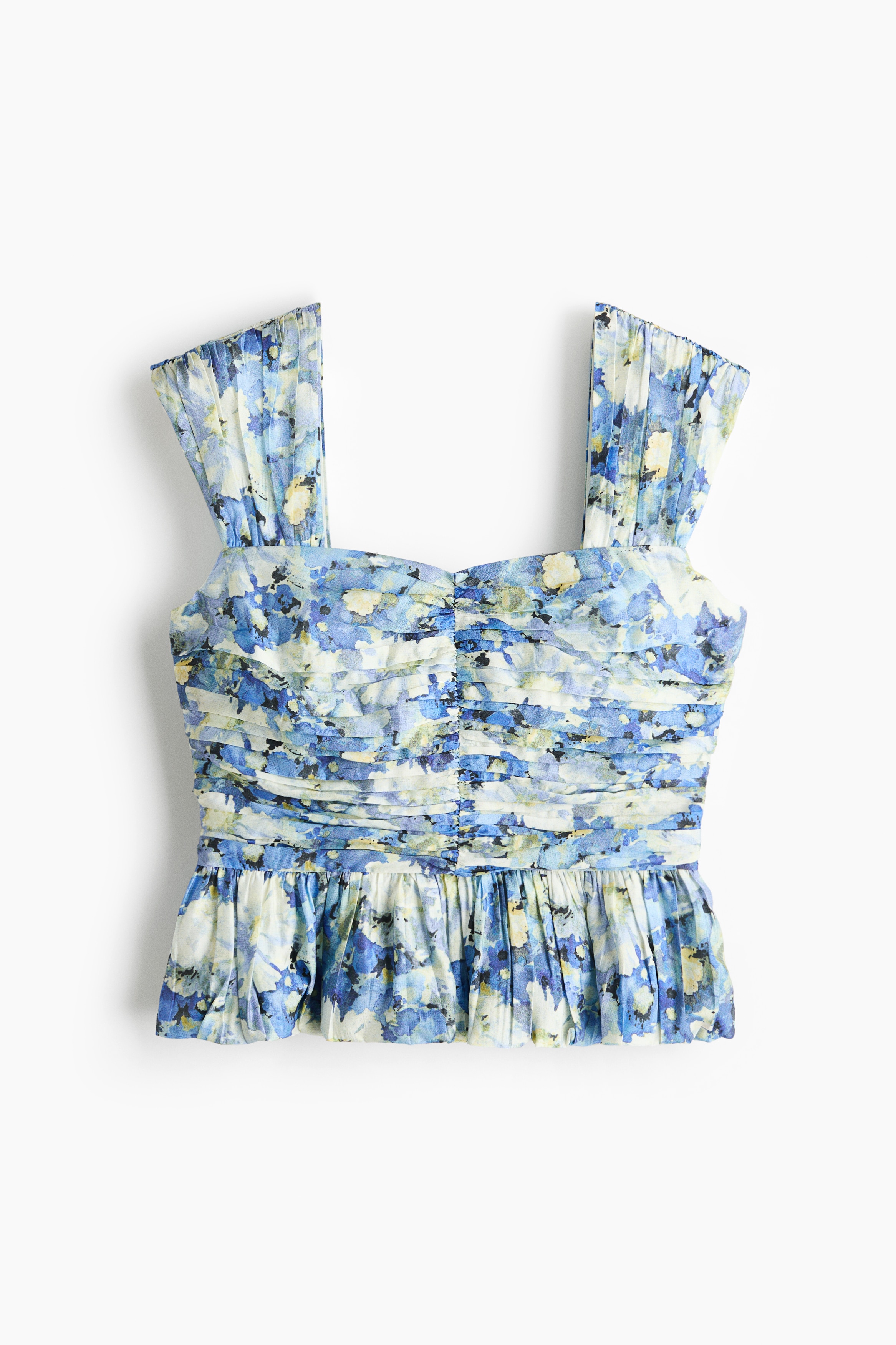 Rynket peplumtop - Blå/Blomstret