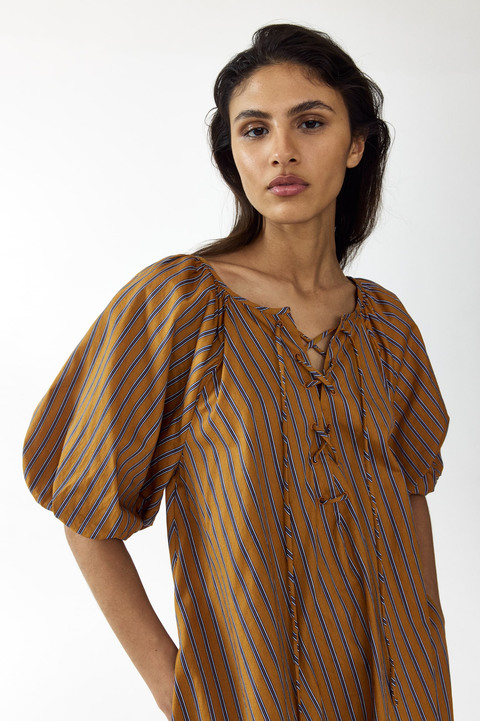 A-line poplin dress - Brown/Striped - 5