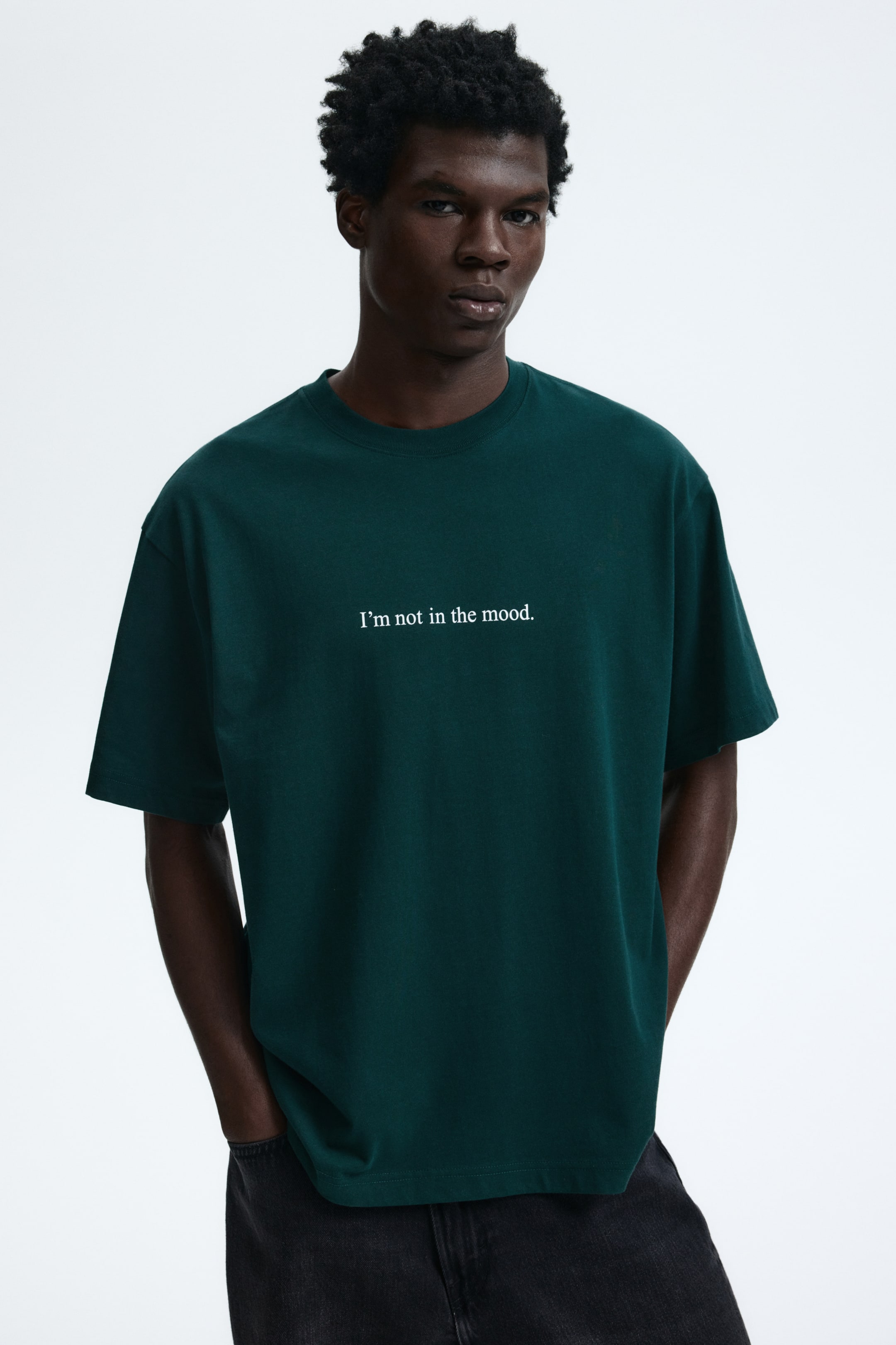 View larger image: Loose Fit Printed T-shirt - Dark green/I'm Not In The Mood - Men | H&M IN 1