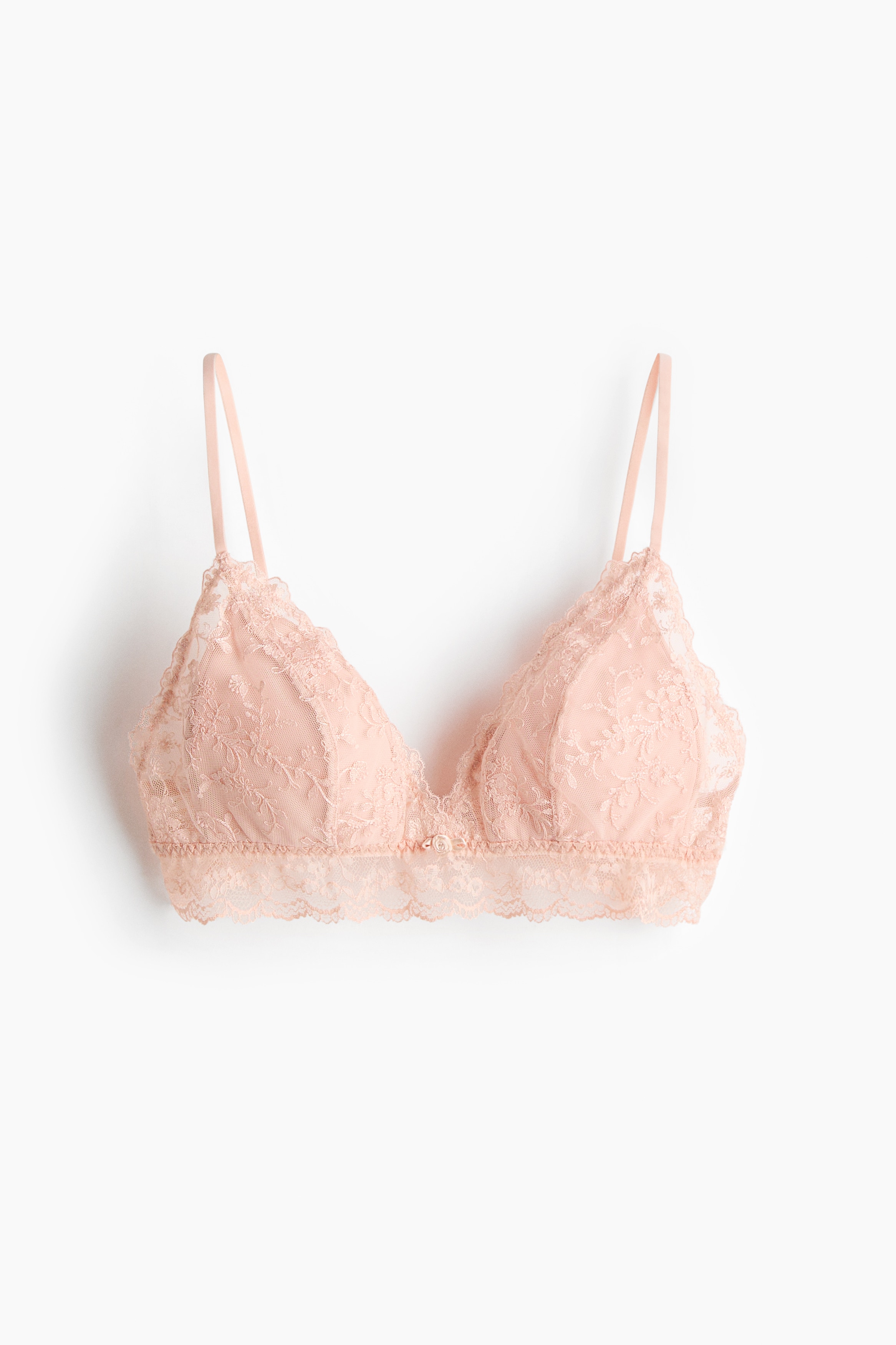 Padded Embroidered Soft Cup Bra - Powder pink/Dark brown/White