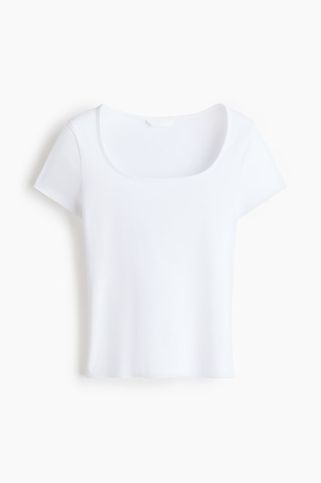 Ribbed cotton T-shirt - White/Light beige marl/Dark brown/Light pink/Black - 1