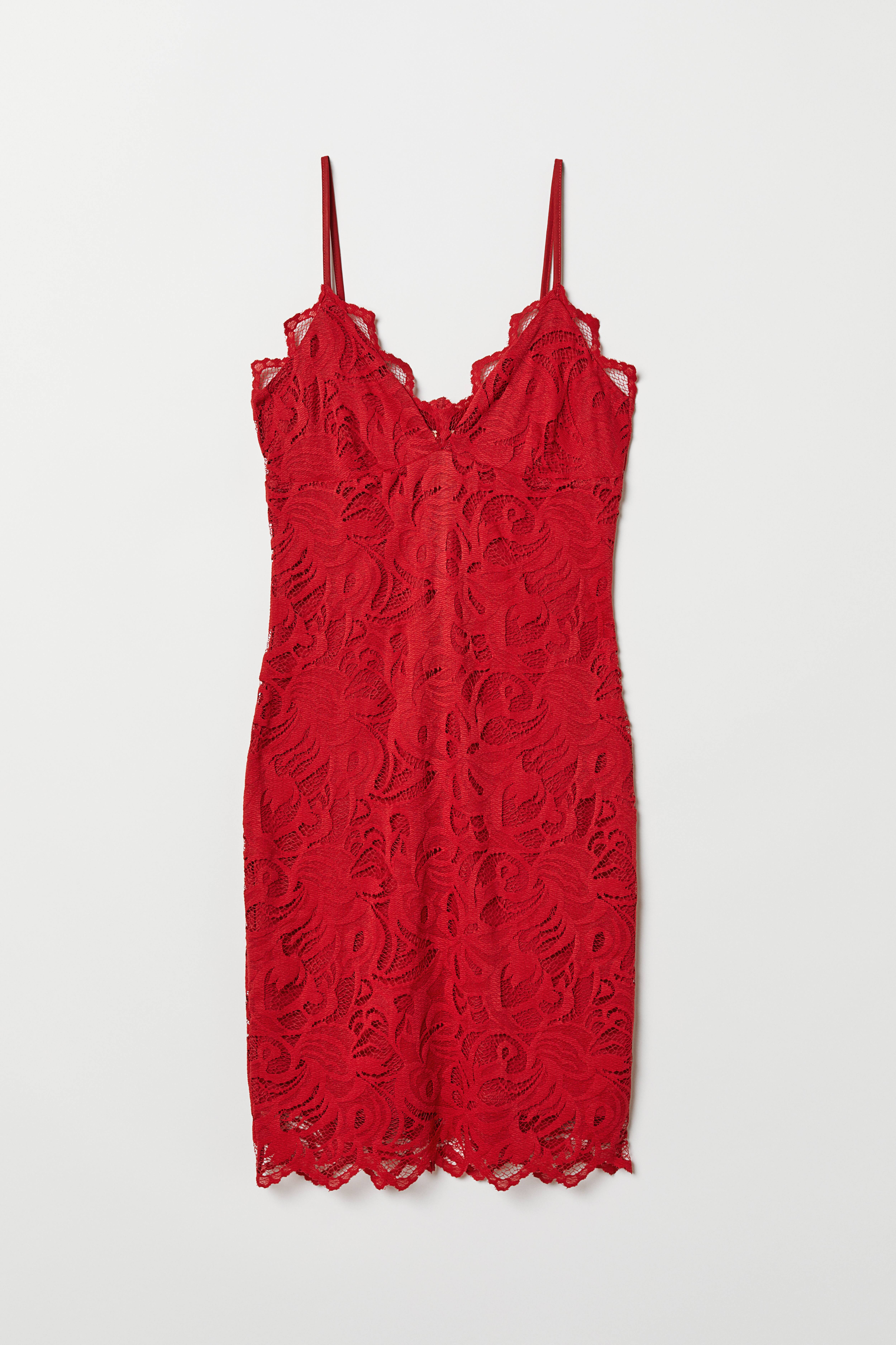 H and m red fashion lace dress