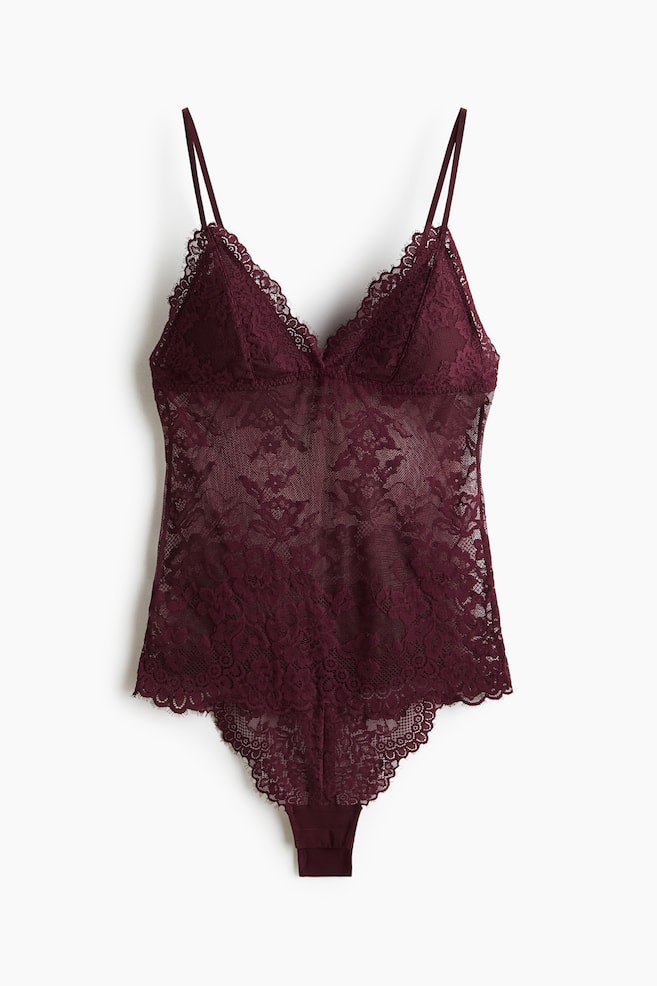 Padded-cup lace thong body - Burgundy/Black - 1
