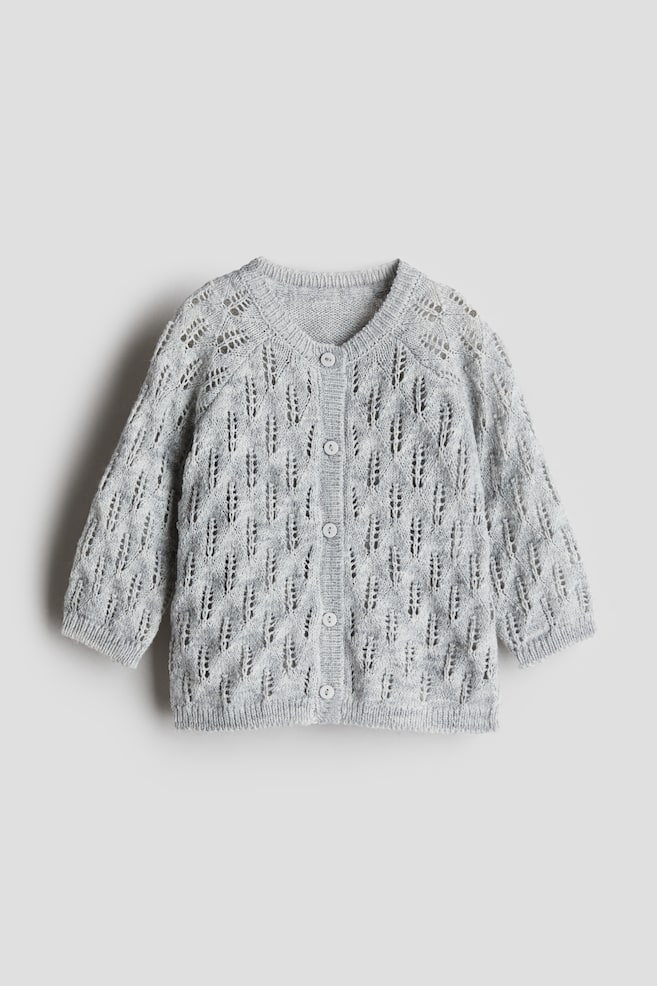 Pointelle-knit cardigan - Light grey/Cream - 1