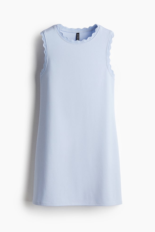 Vestido de punto con ribetes festoneados - Azul claro/Blanco/Negro - 1