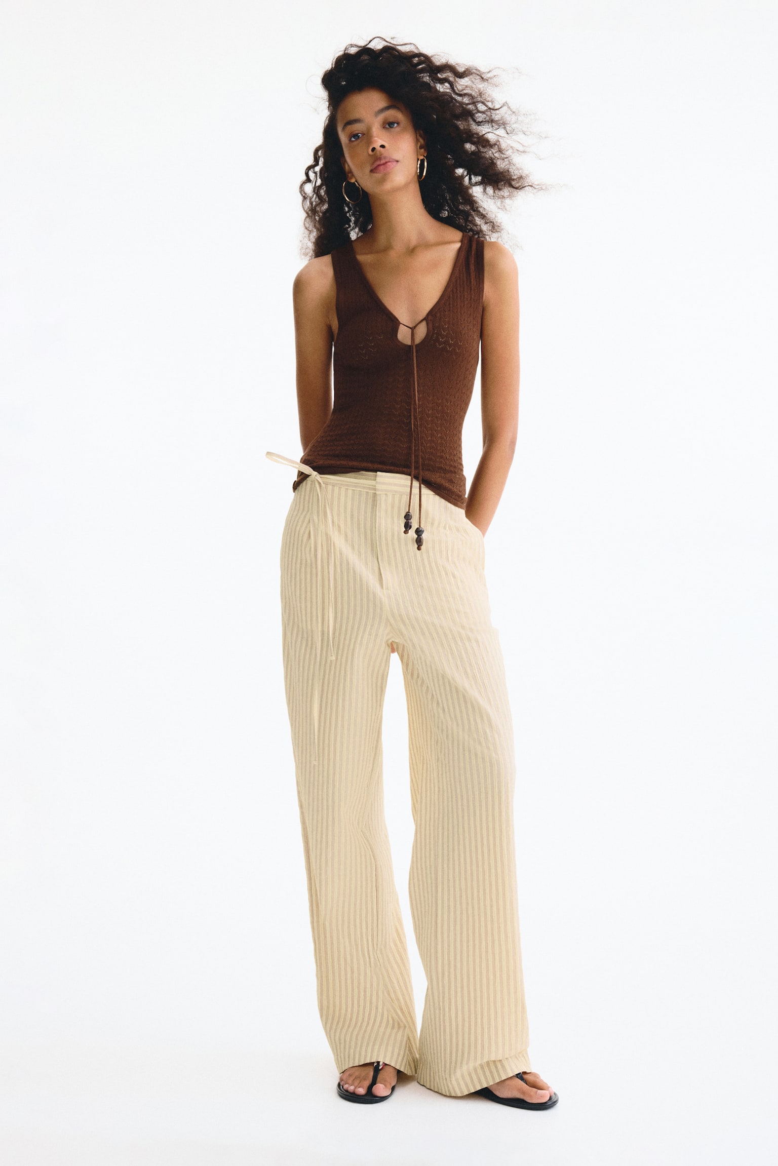 Tie-Detail Pants - Light yellow/striped/White/striped - 1
