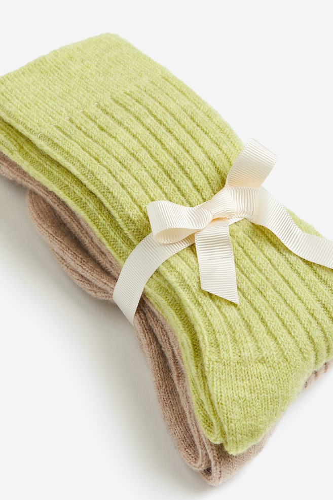2-pack wool-blend socks - Lime green/Beige/Dark grey marl/Black - 3
