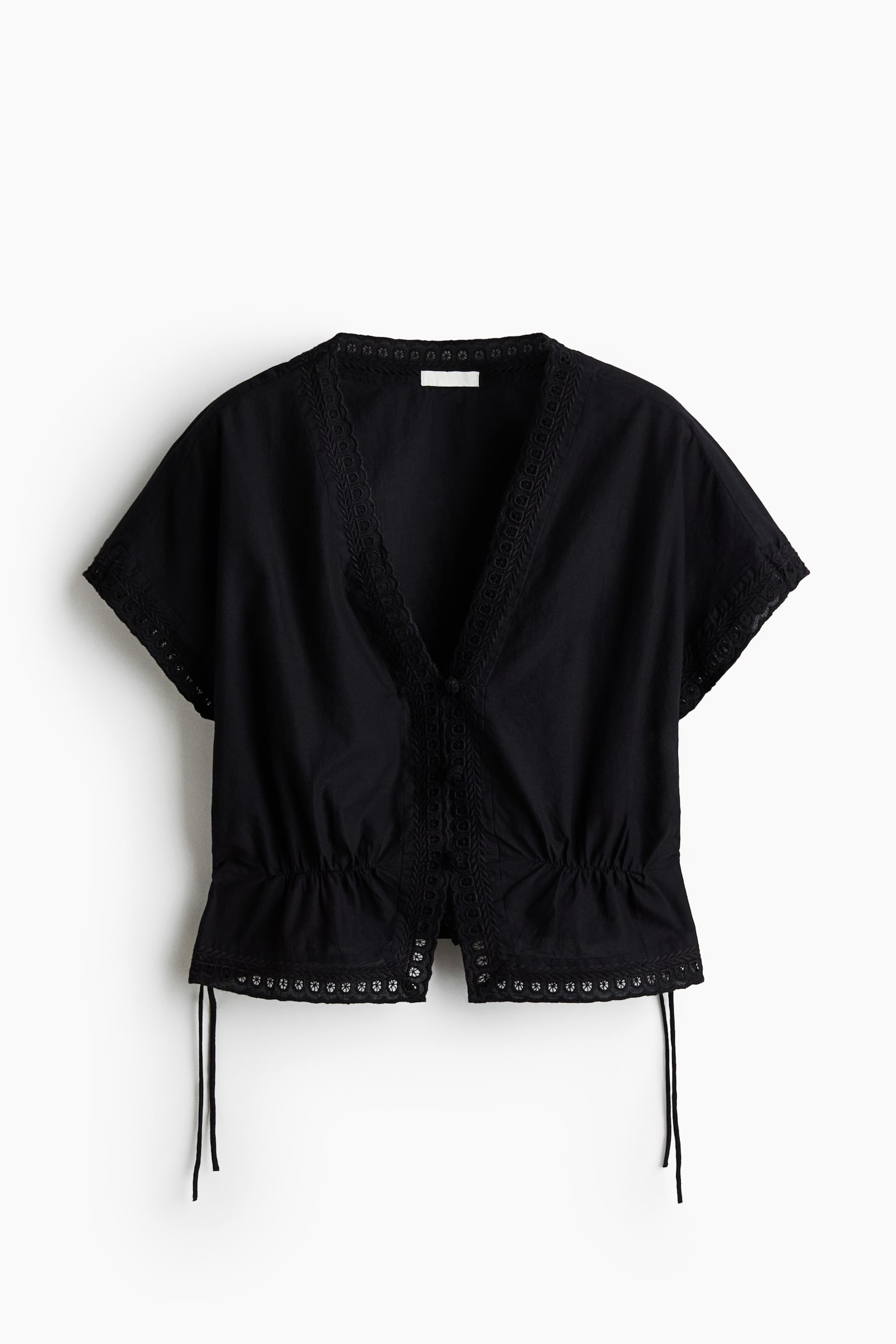 Haut à boutons avec broderie anglaise - Noir - 1