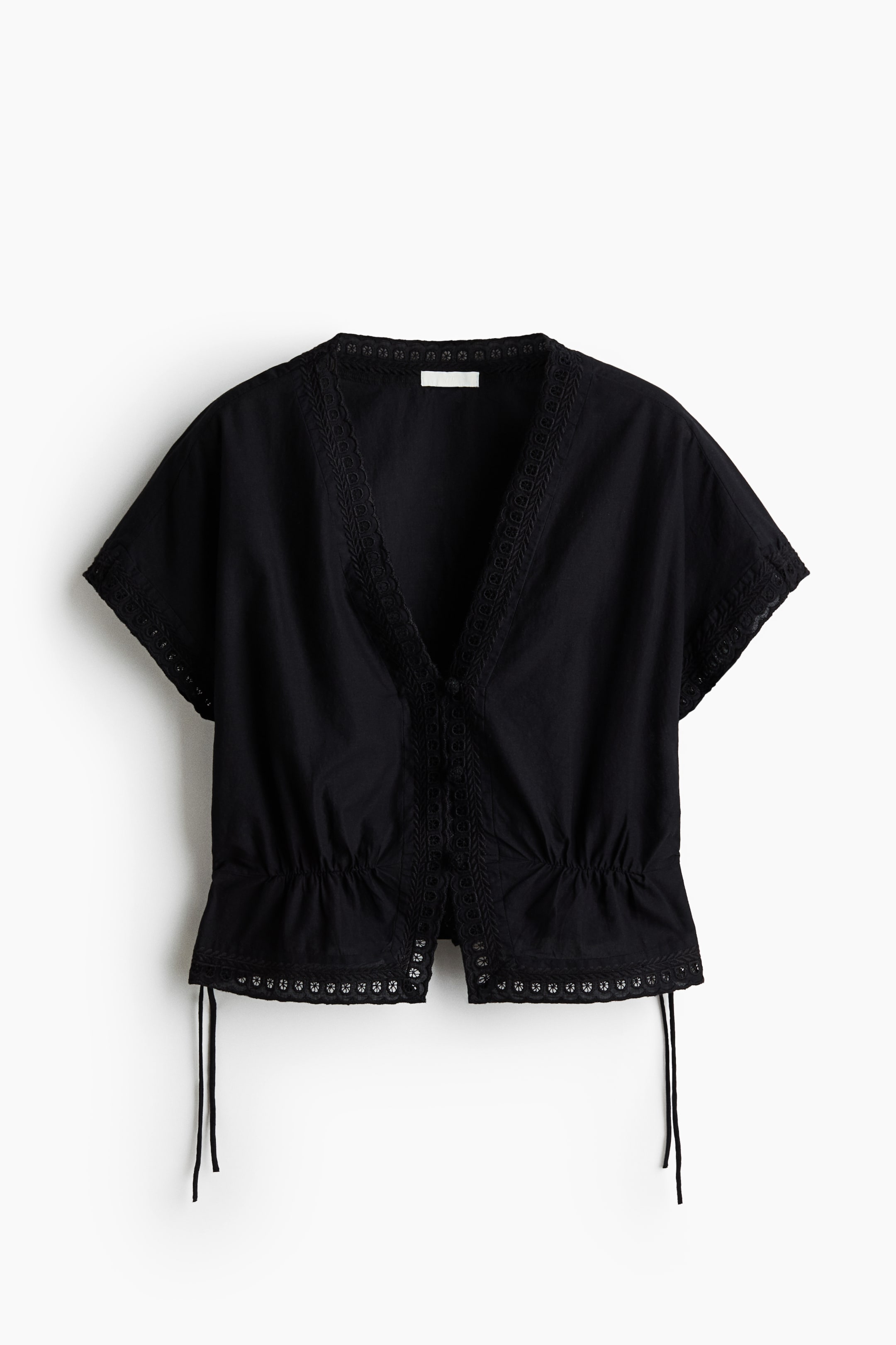Button-Front Top with Eyelet Embroidery