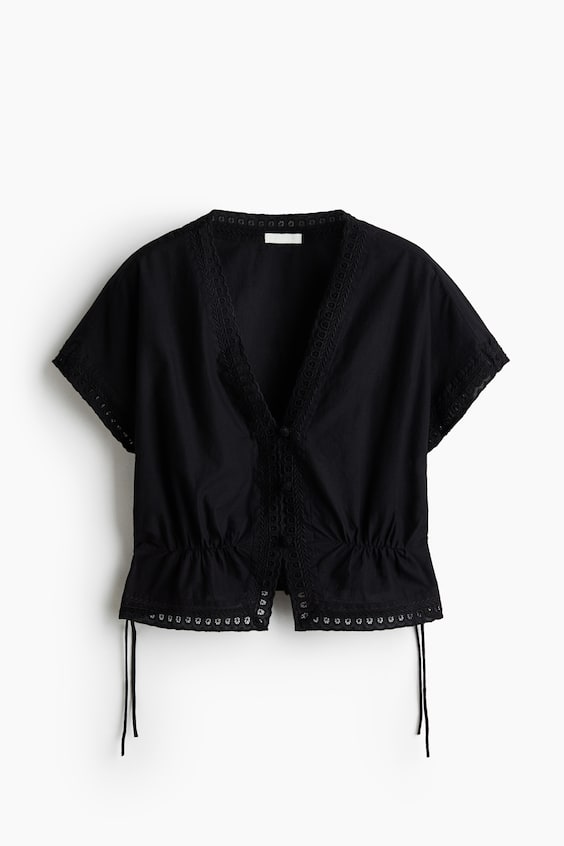 Женские топы H&M Button-Front Top with Eyelet Embroidery