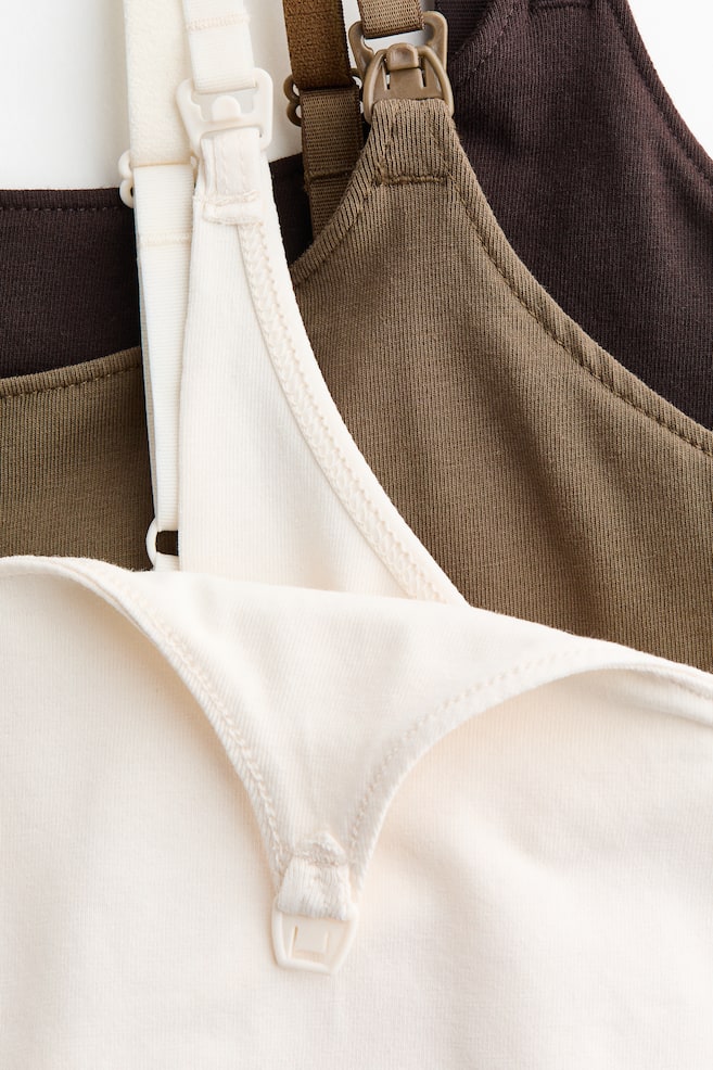 MAMA 3-pack nursing strappy tops-Dark brown/Khaki green - 2