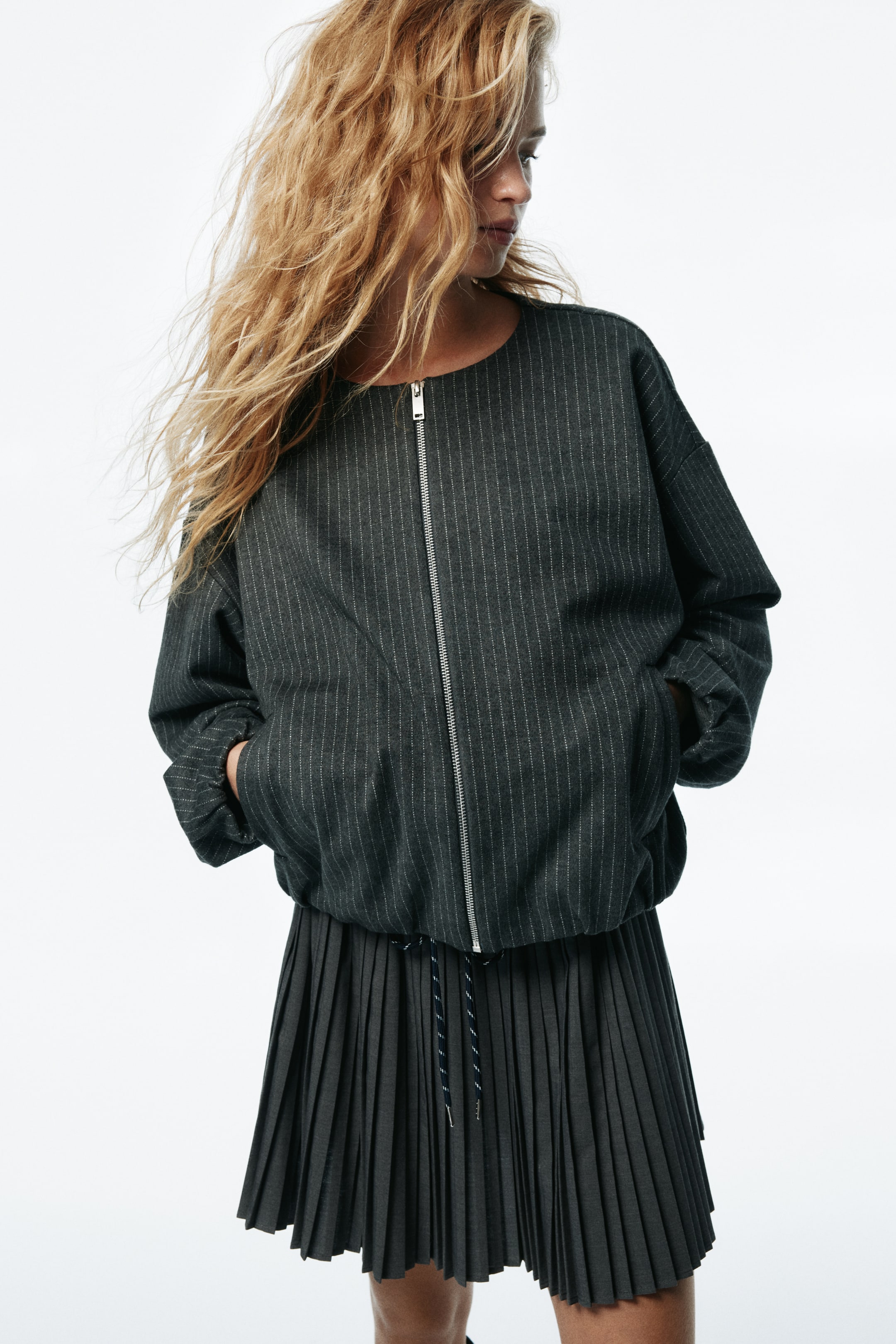 View larger image: Oversized jersey jacket - Grey marl/Pinstriped - Ladies | H&M IN 2