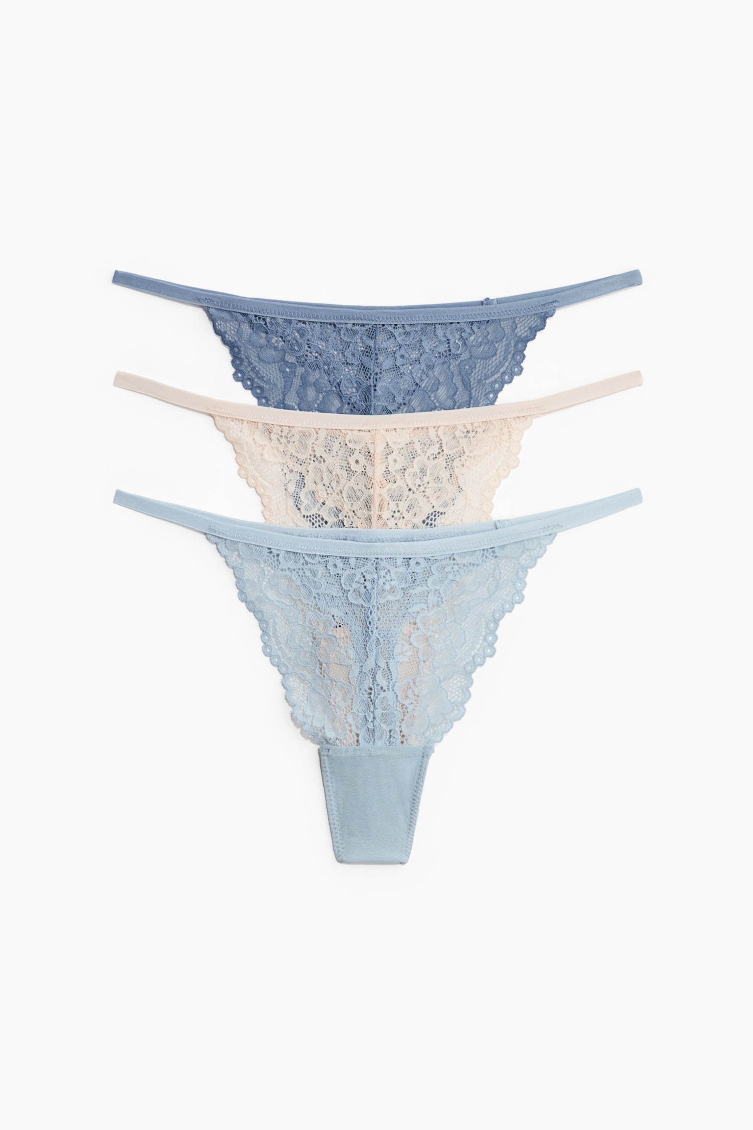 3-pack lace tanga thong briefs - Blue/Powder pink/Black/Light blue/White/Light beige/White/Powder pink/White/White/Black - 1