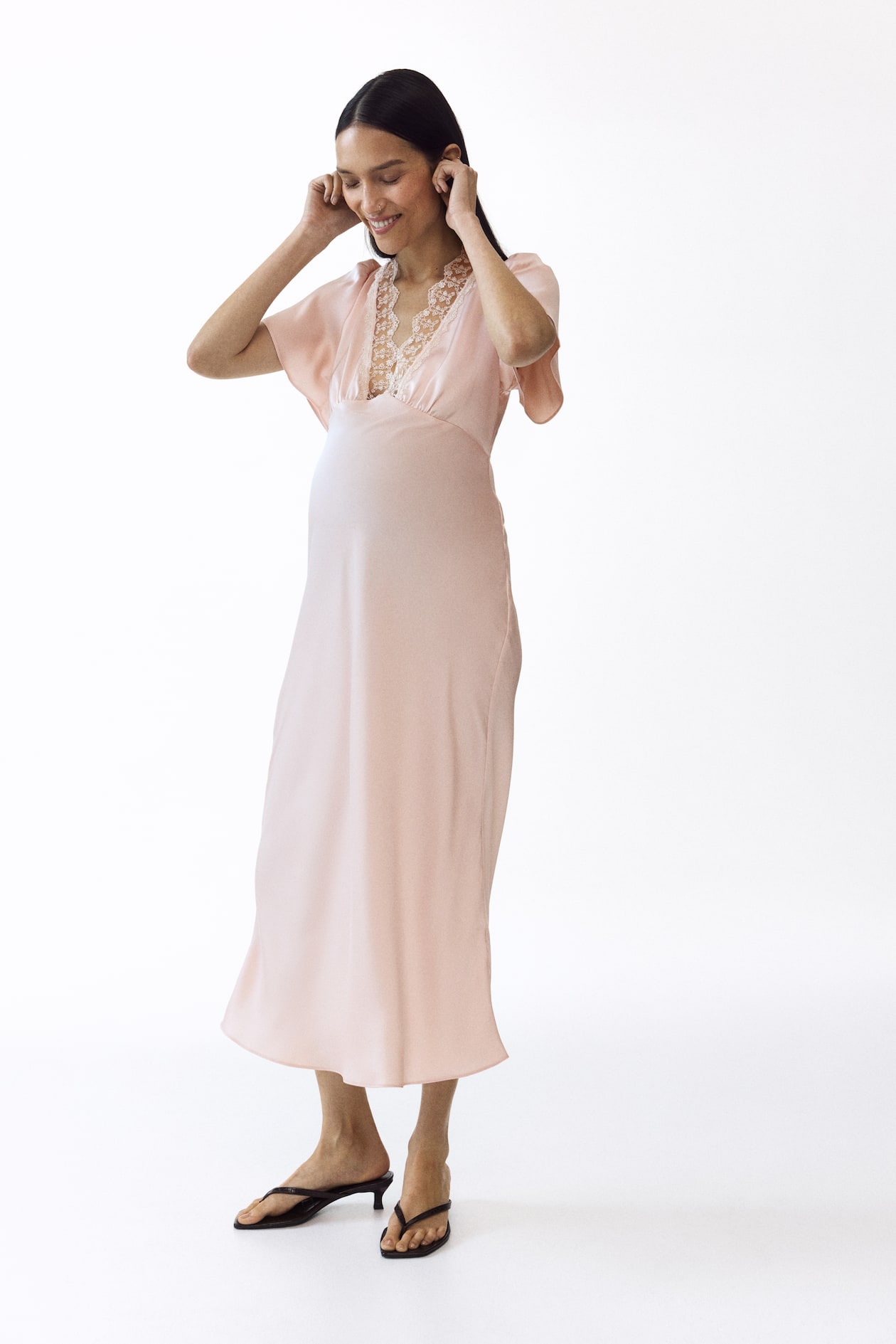 MAMA Lace-Trimmed Satin Dress