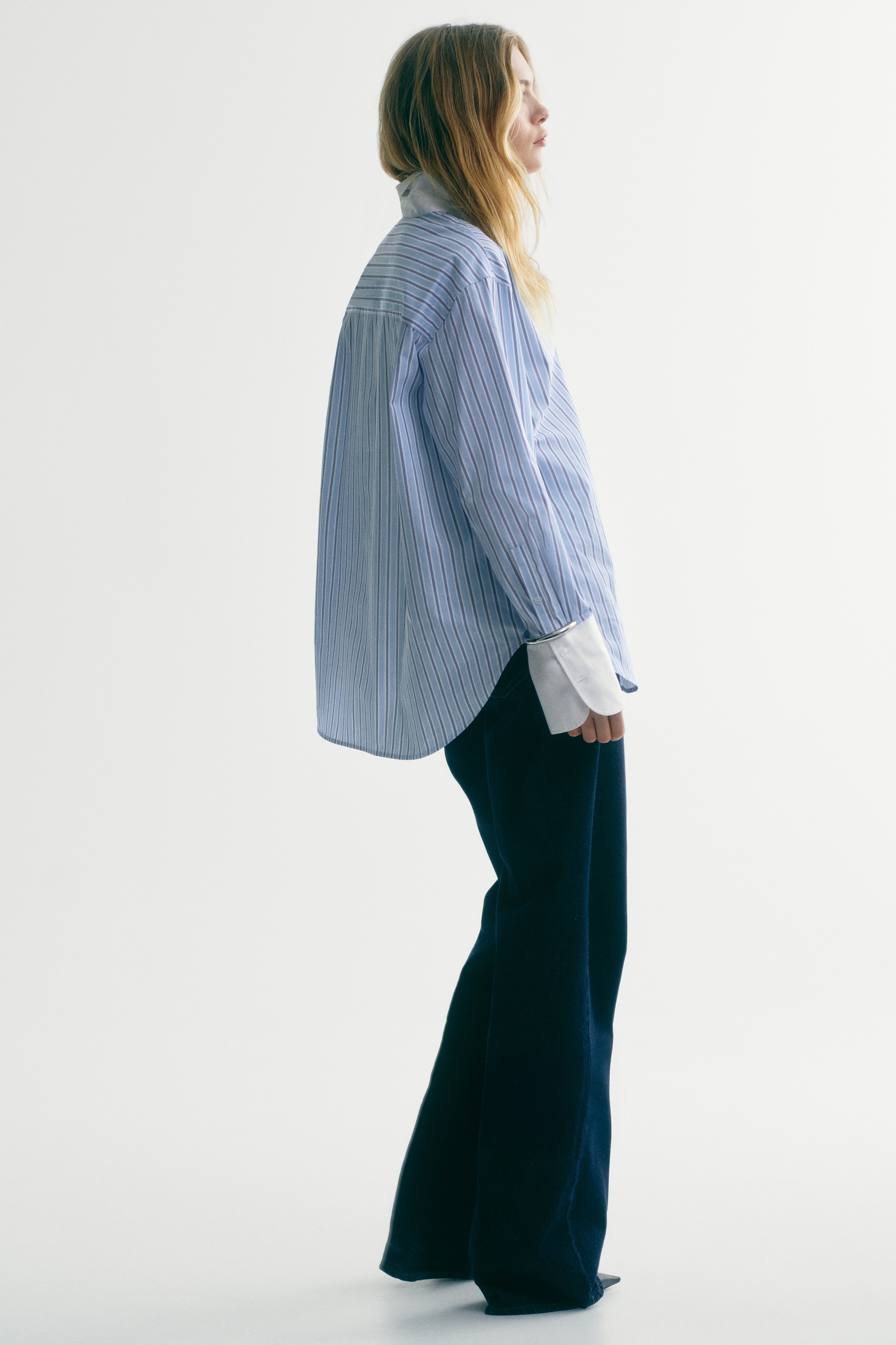 Chemise en popeline de coton - Bleu clair/rayé/Rouge/rayé