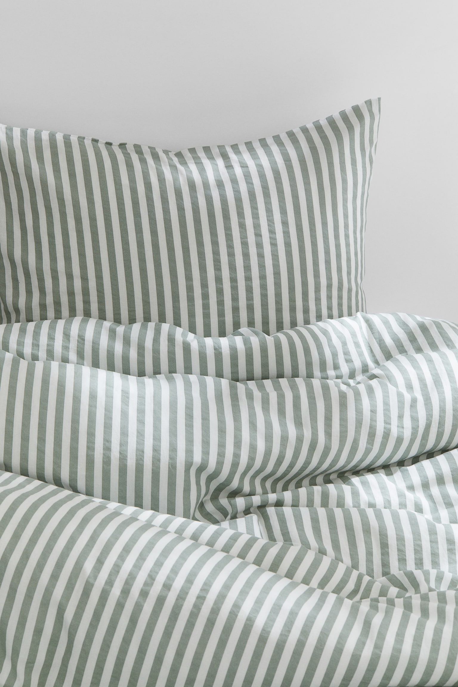 Cotton single duvet cover set - Green/Striped/Black/Striped - 1