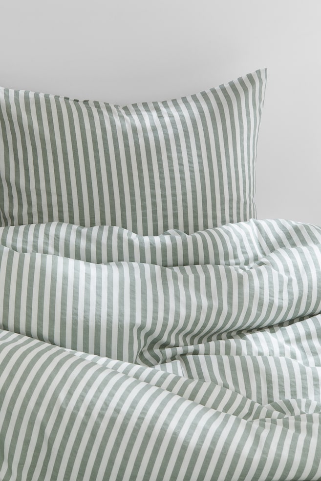 Cotton single duvet cover set - Green/Striped/Black/Striped/Light greige/White striped/Light blue/Striped - 4