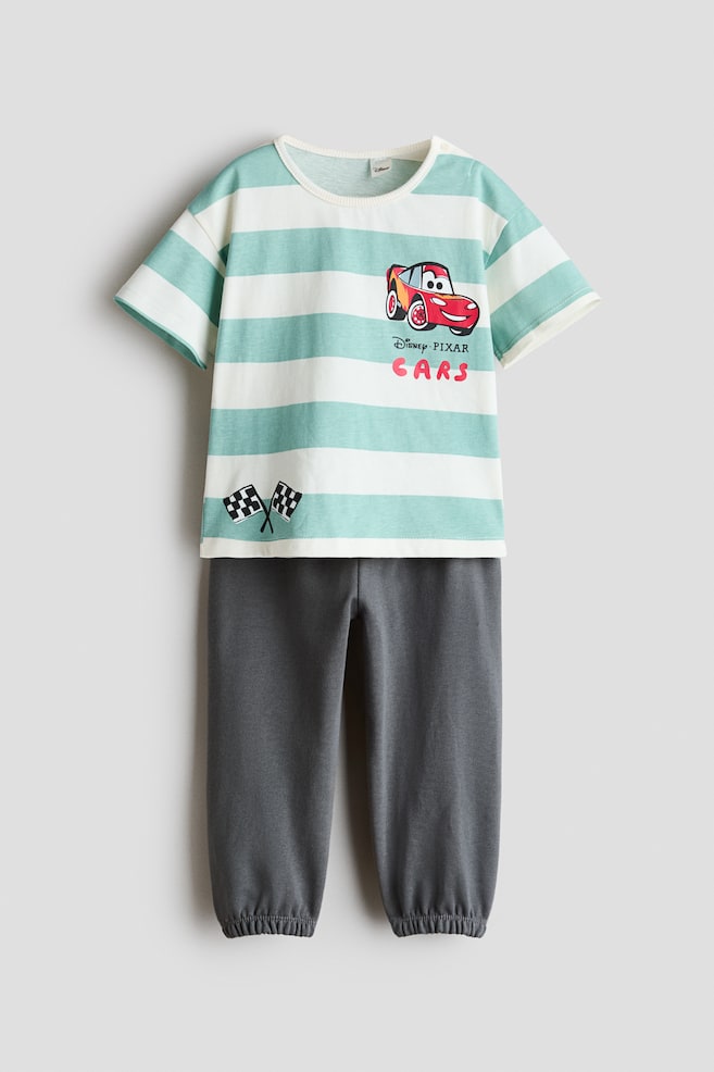2-piece printed set - Turquoise/Cars - 1