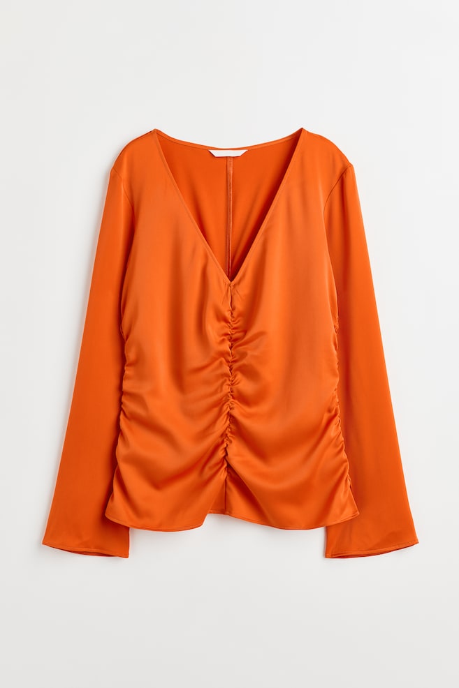 Gathered blouse - Orange/Dark brown/Black/Patterned/Beige/Leopard-print/dc - 1