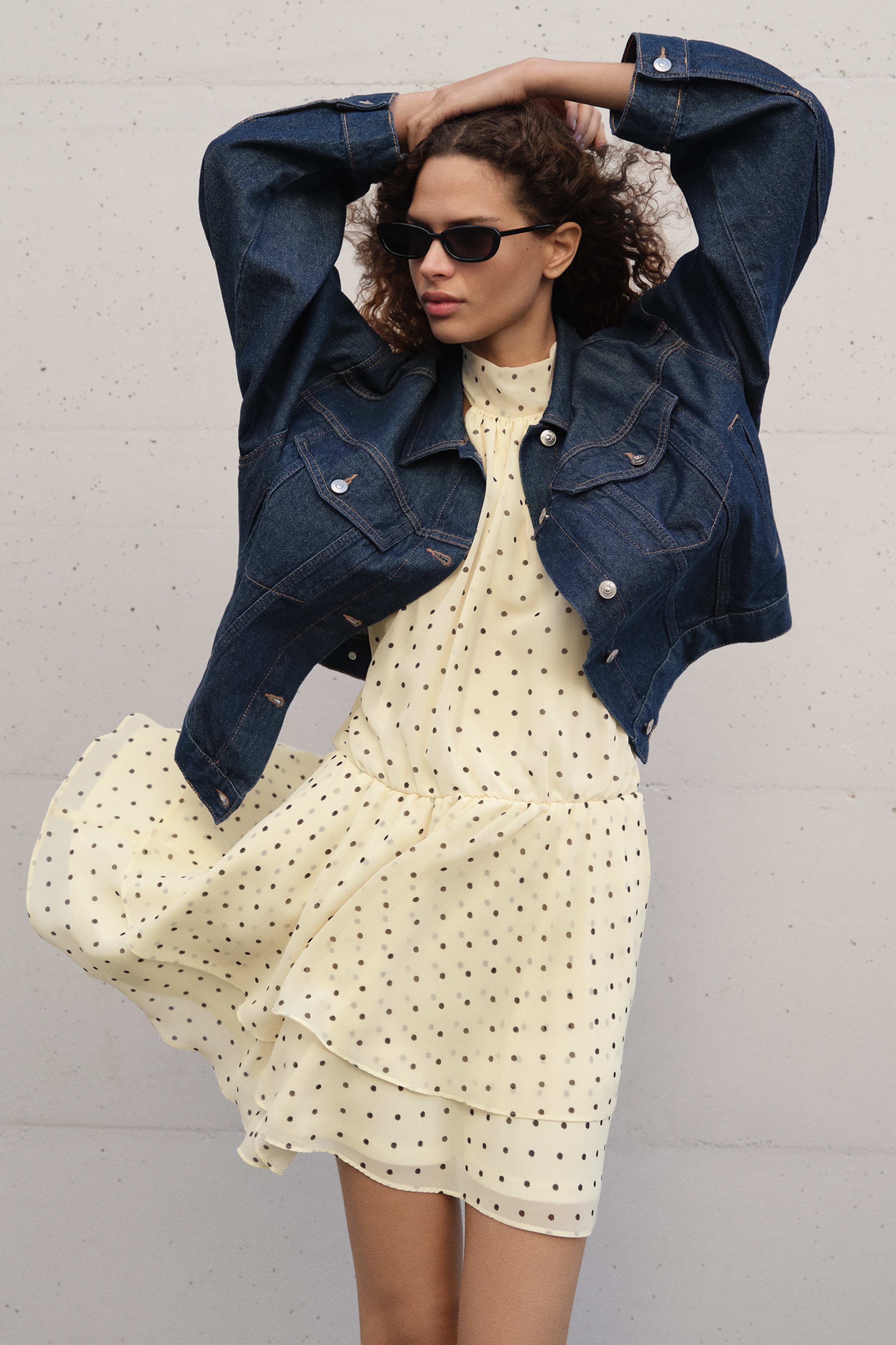 Chiffon Halterneck Dress - Pale yellow/polka dot/Dark gray/floral/Black