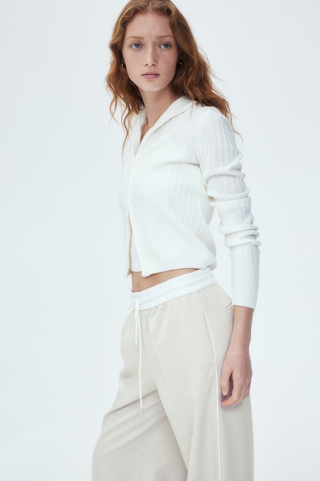 Pantalon large avec taille élastique - Beige clair/Noir/blanc/Gris chiné - 5