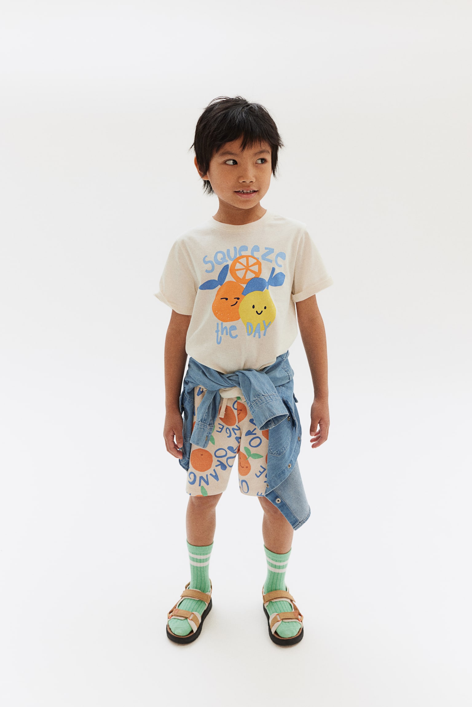 3-pack Print Tees - White/Squeeze The Day/Sage green/Stripe/Yellow/Always Be Kind/Dark blue/Dinosaurs - 5