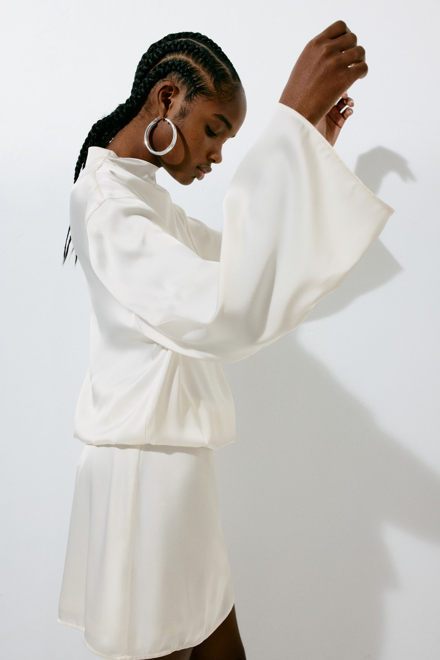 Draped satin dress - Cream - 6